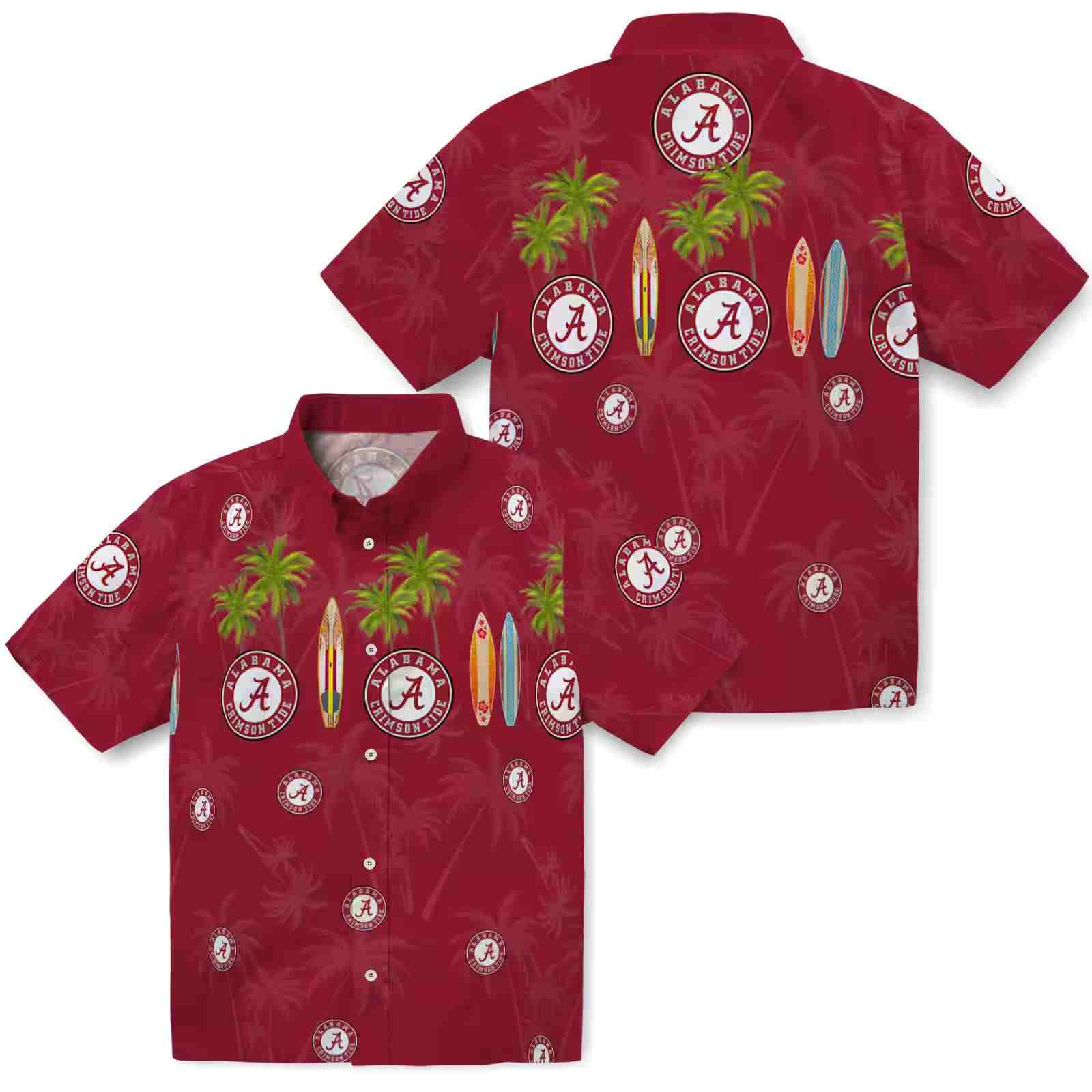 alabama crimson tide surfboard palm crimson hawaiian shirt high quality