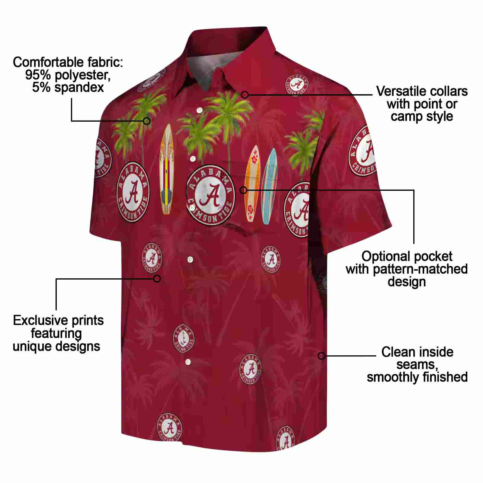 alabama crimson tide surfboard palm crimson hawaiian shirt new arrival