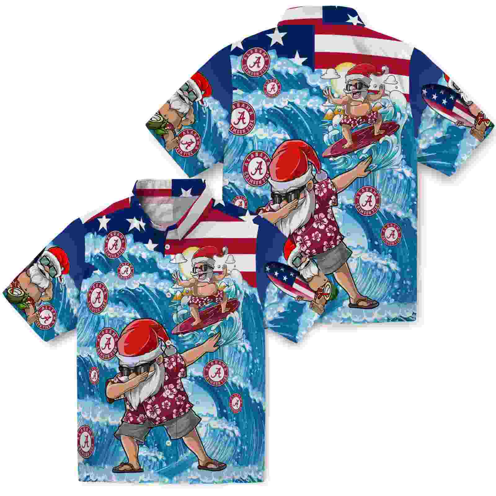 alabama crimson tide surfing santa blue hawaiian shirt high quality