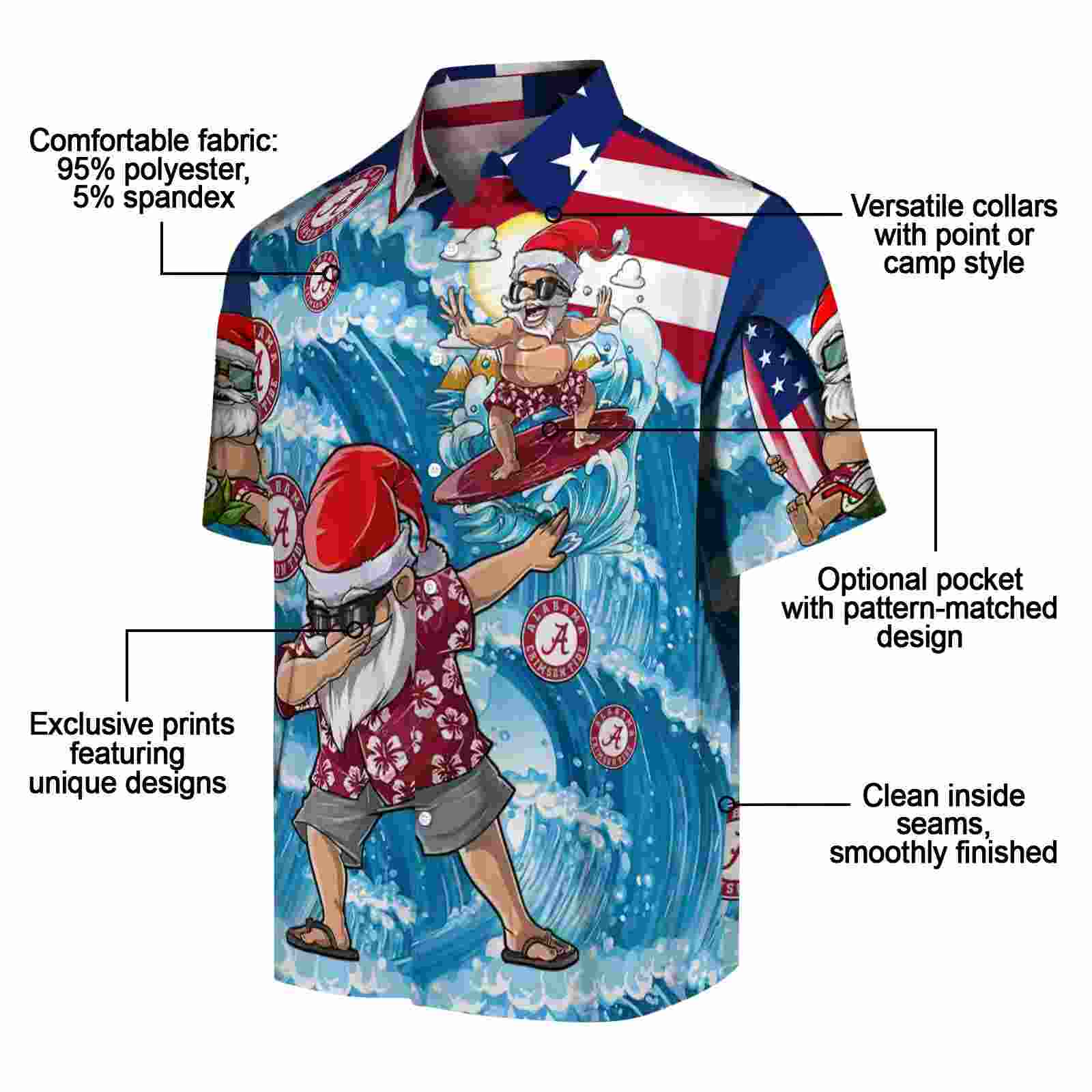 alabama crimson tide surfing santa blue hawaiian shirt new arrival