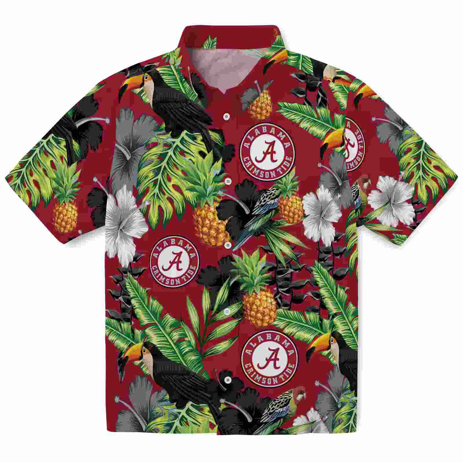 Alabama Crimson Tide Toucan Hibiscus Pineapple Crimson Green Hawaiian Shirt