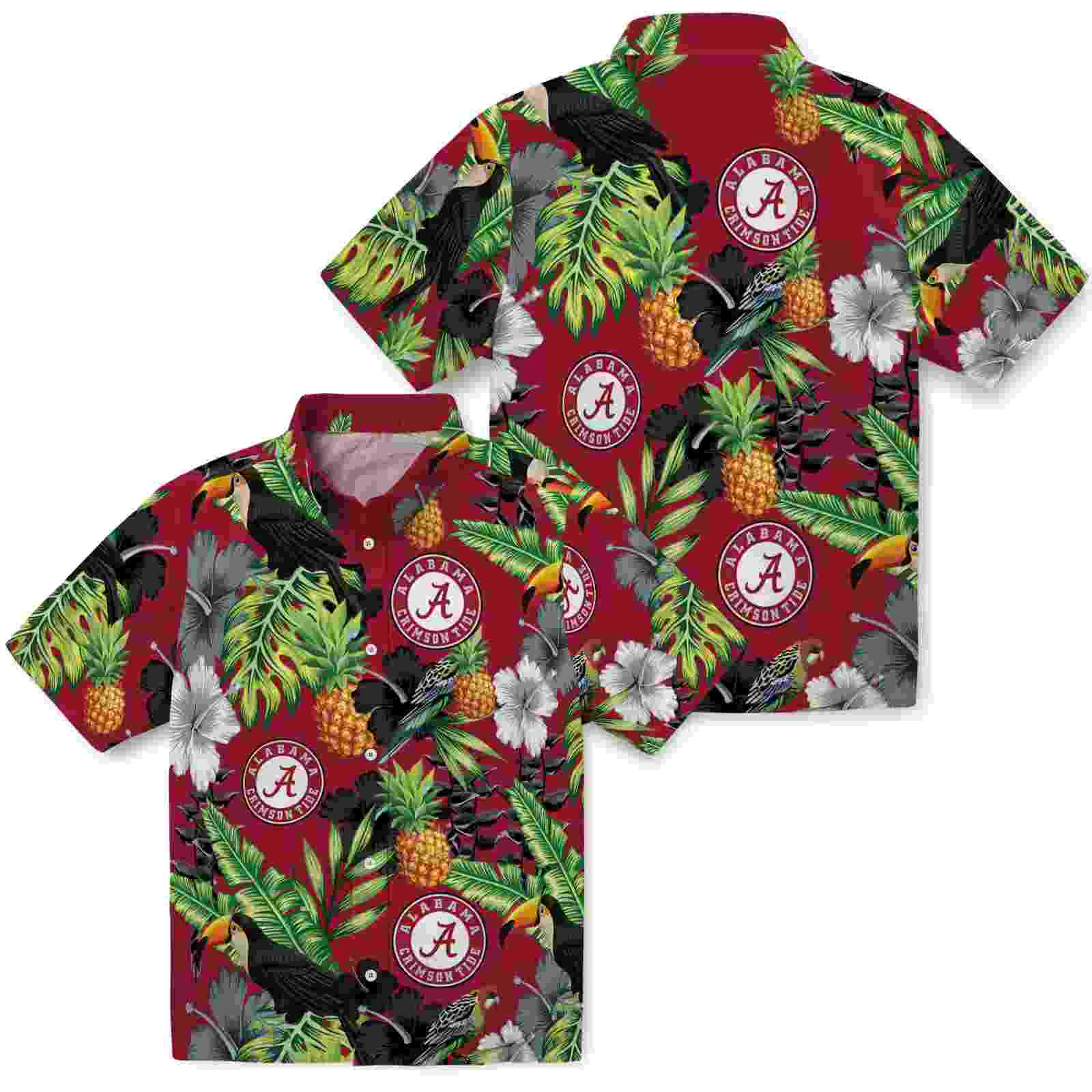 alabama crimson tide toucan hibiscus pineapple crimson green hawaiian shirt high quality