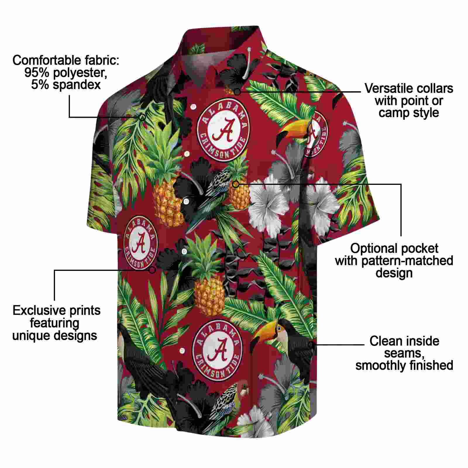 alabama crimson tide toucan hibiscus pineapple crimson green hawaiian shirt new arrival