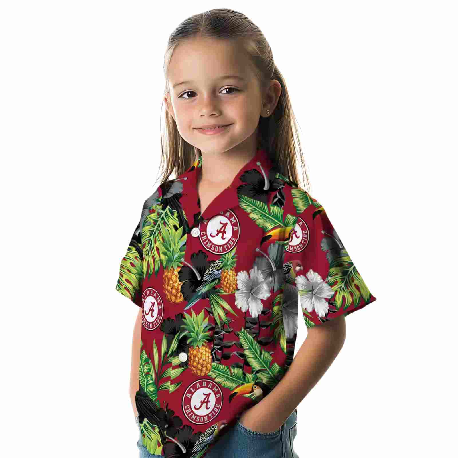 alabama crimson tide toucan hibiscus pineapple crimson green hawaiian shirt premium grade