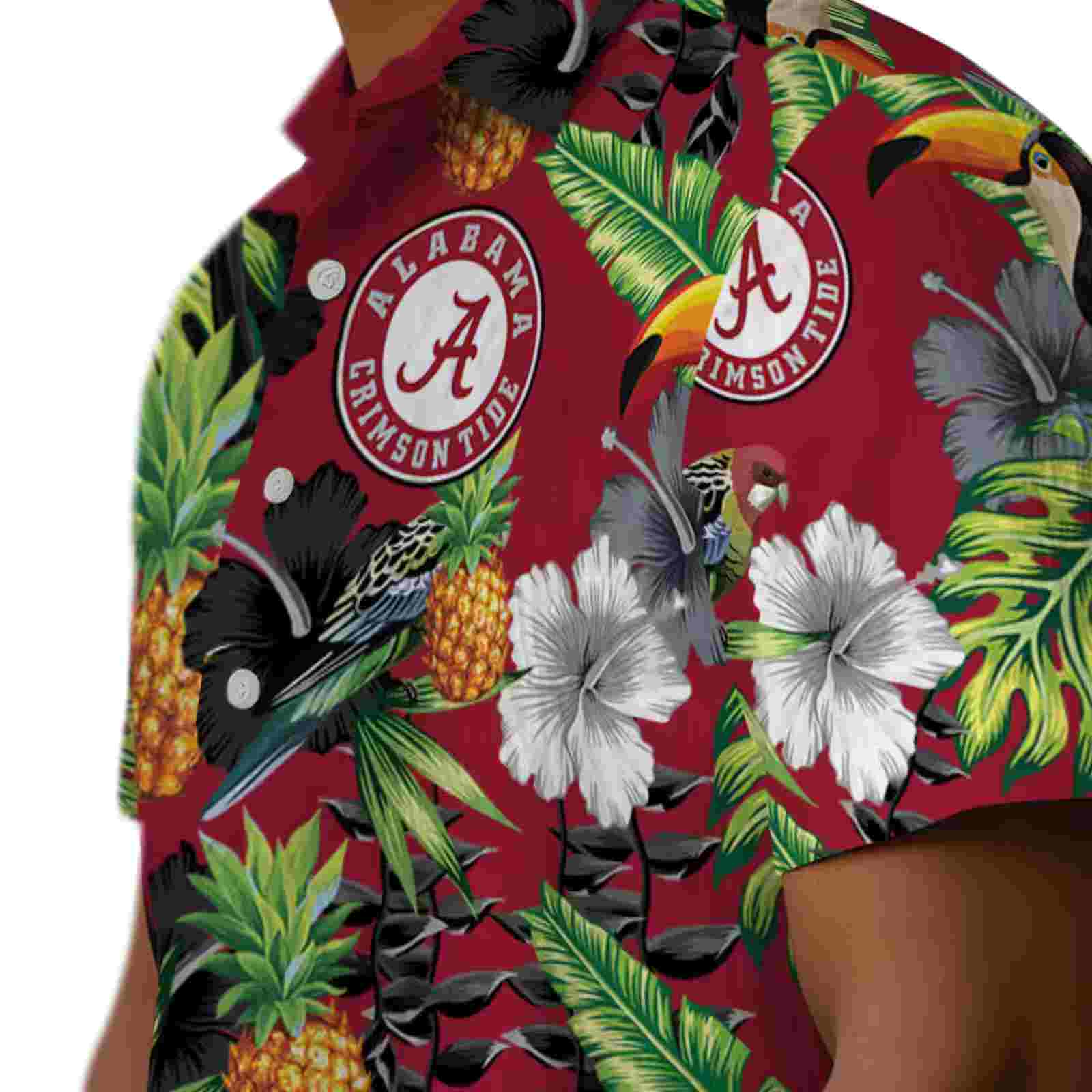 alabama crimson tide toucan hibiscus pineapple crimson green hawaiian shirt trendy