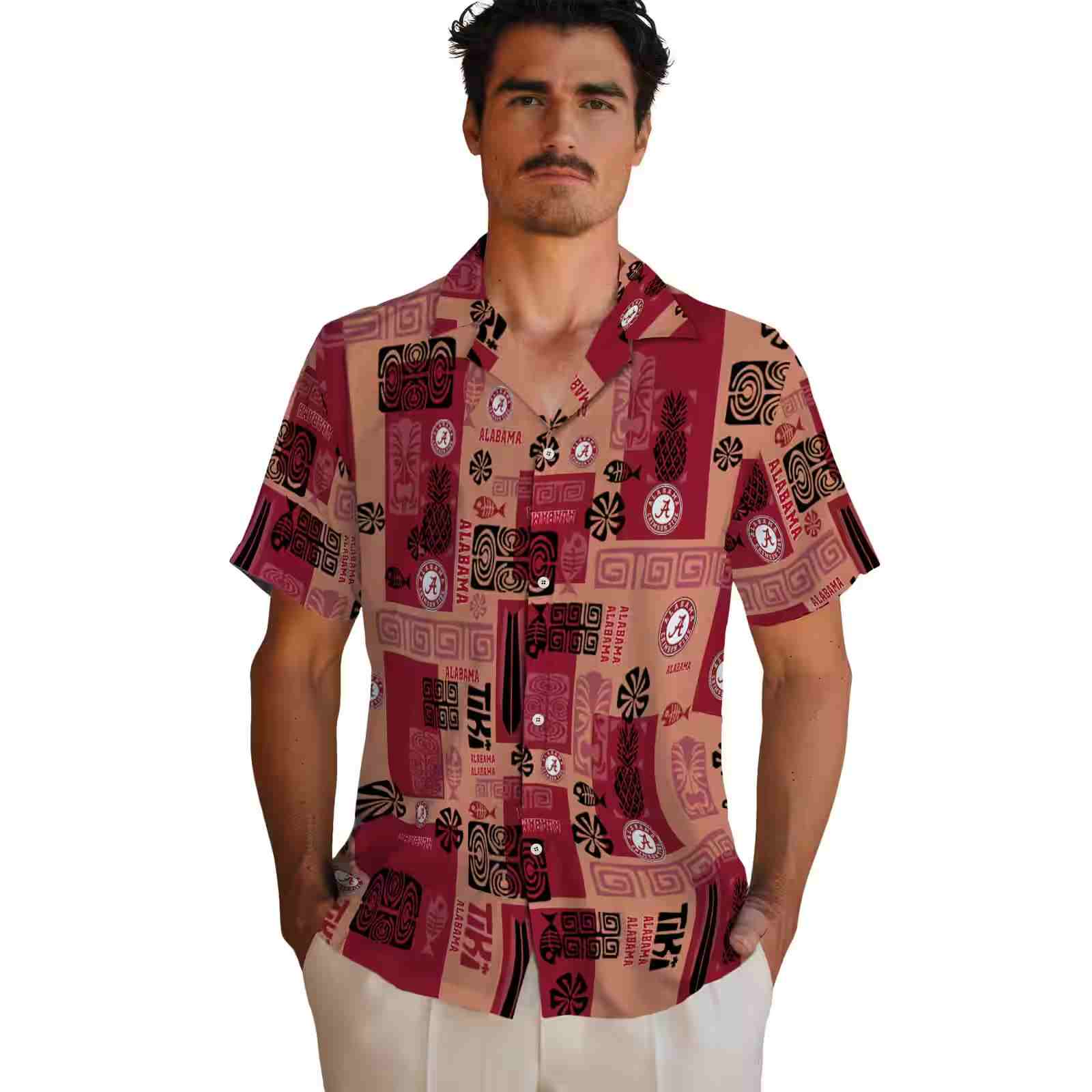 alabama crimson tide tribal symbols crimson hawaiian shirt fashion forward