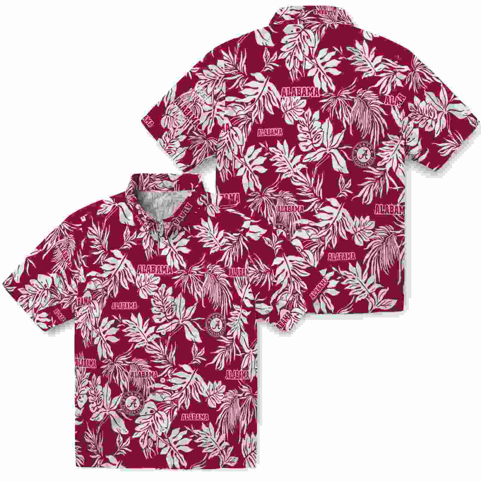 alabama crimson tide tropical leaf crimson white hawaiian shirt high quality