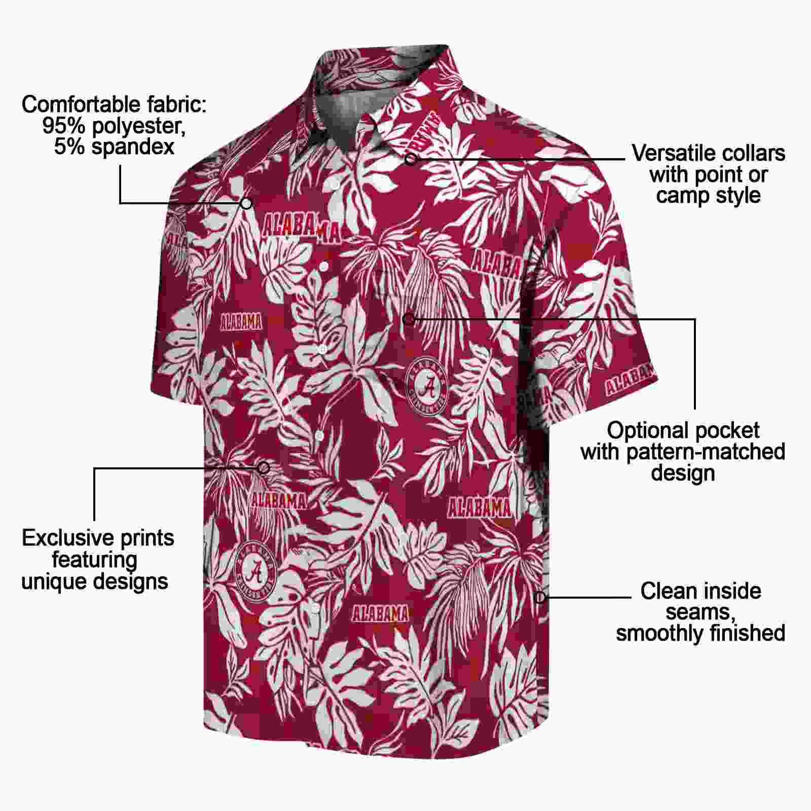 alabama crimson tide tropical leaf crimson white hawaiian shirt new arrival