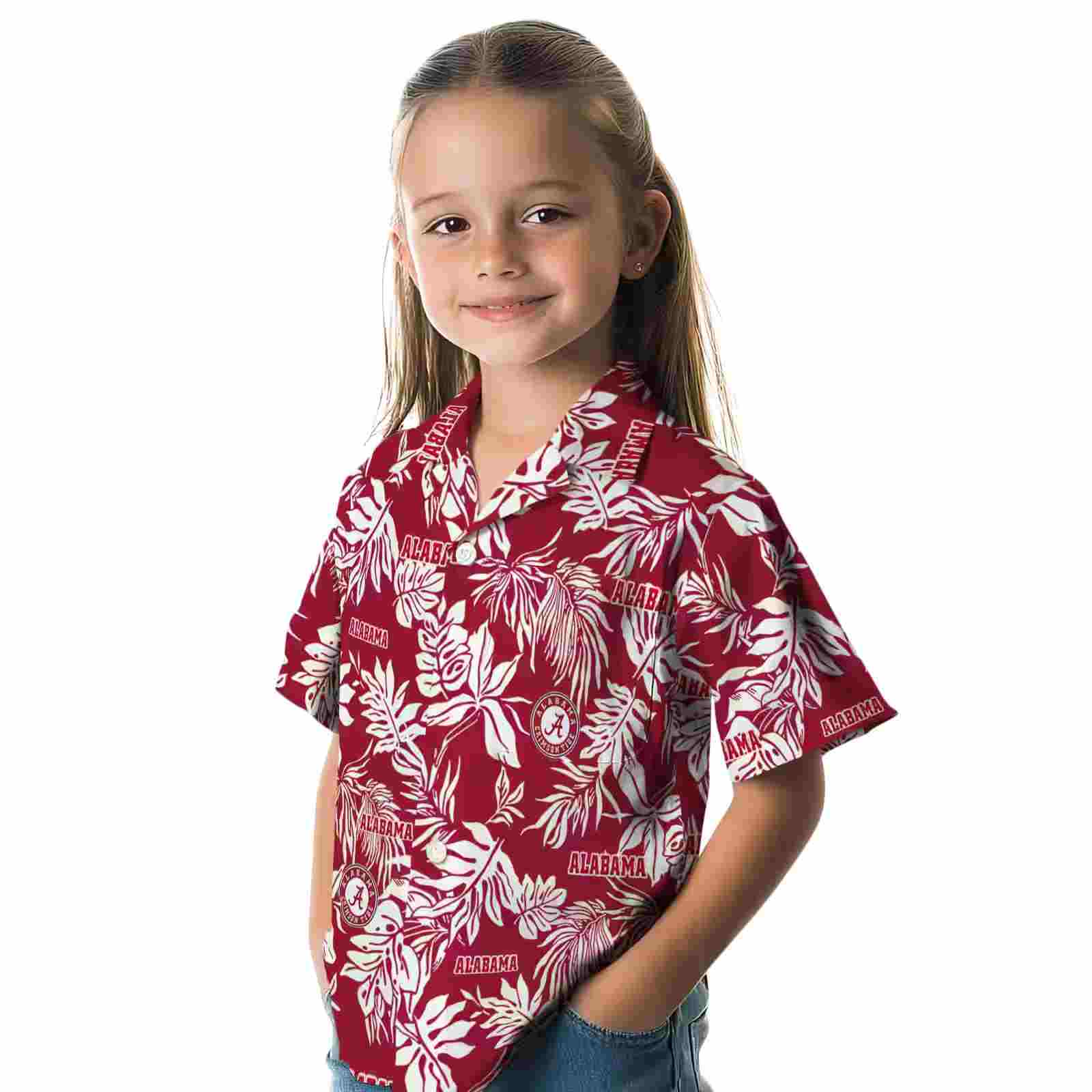 alabama crimson tide tropical leaf crimson white hawaiian shirt premium grade