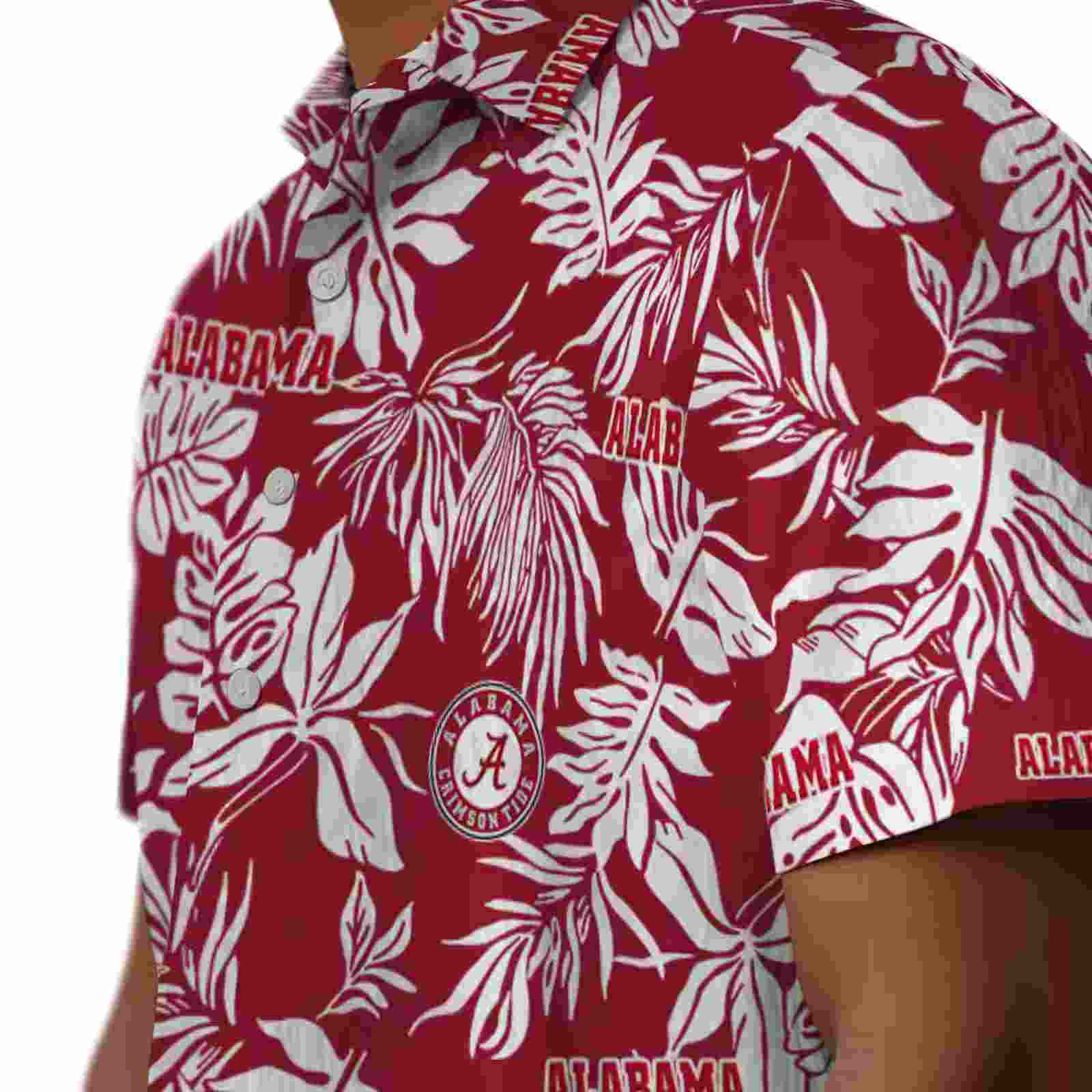 alabama crimson tide tropical leaf crimson white hawaiian shirt trendy