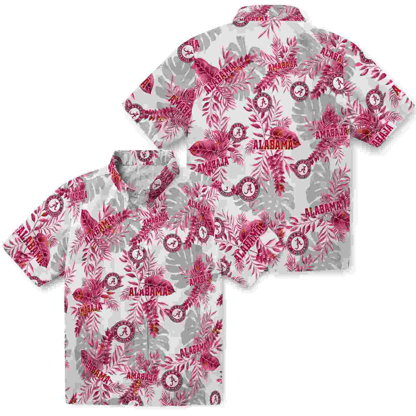 alabama crimson tide tropical leaves crimson white hawaiian shirt high quality