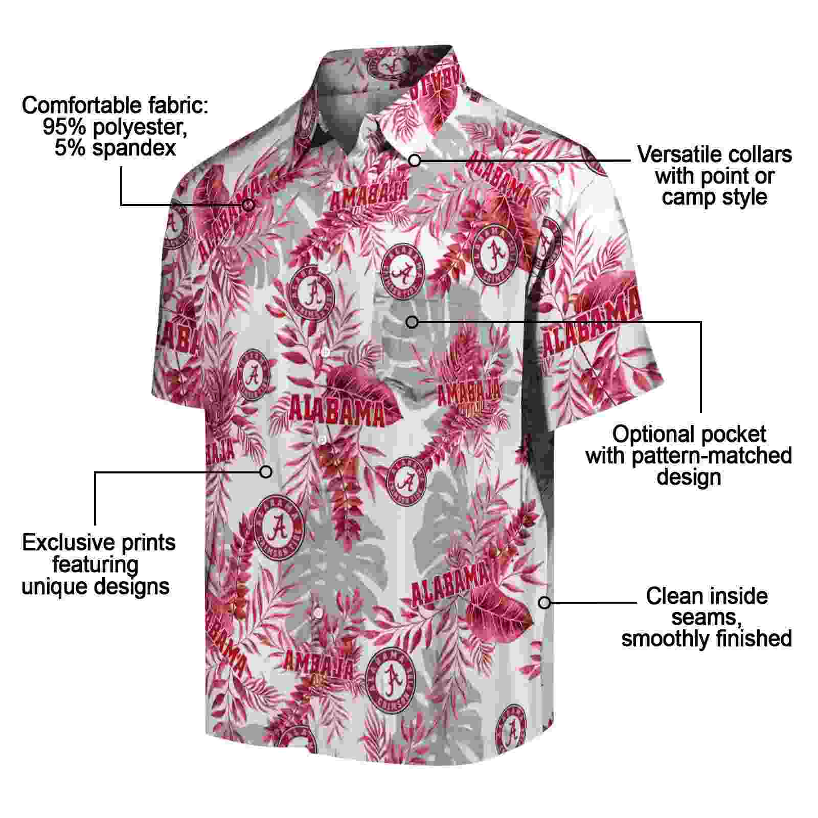 alabama crimson tide tropical leaves crimson white hawaiian shirt new arrival