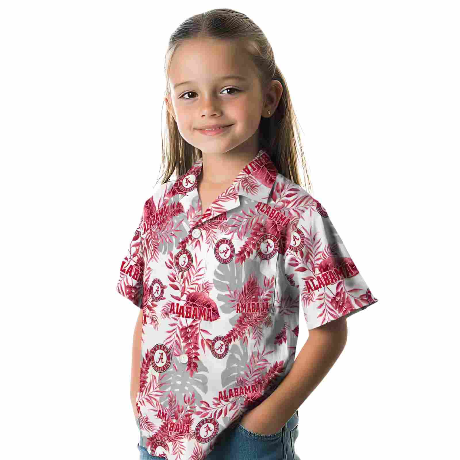 alabama crimson tide tropical leaves crimson white hawaiian shirt premium grade