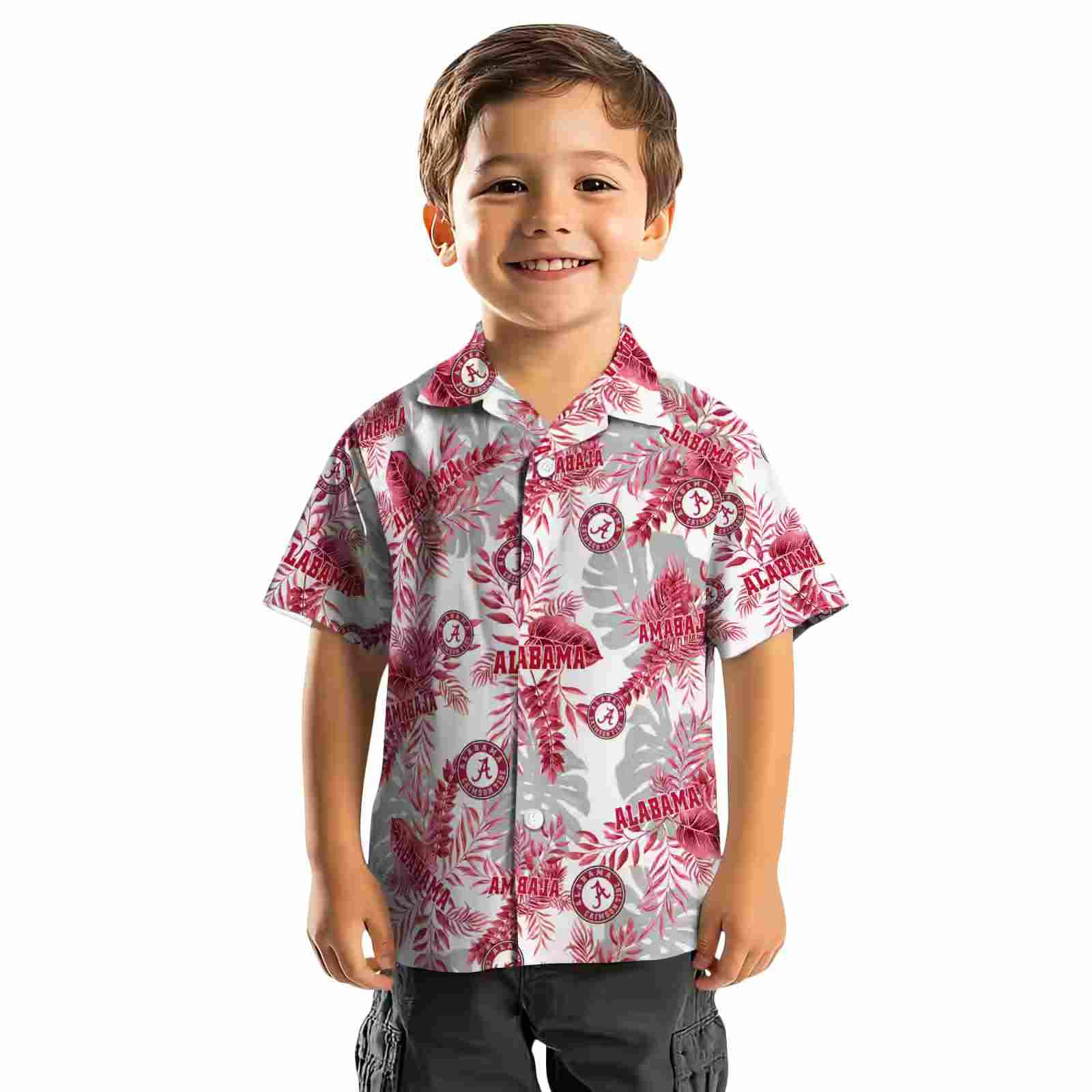 alabama crimson tide tropical leaves crimson white hawaiian shirt top rated