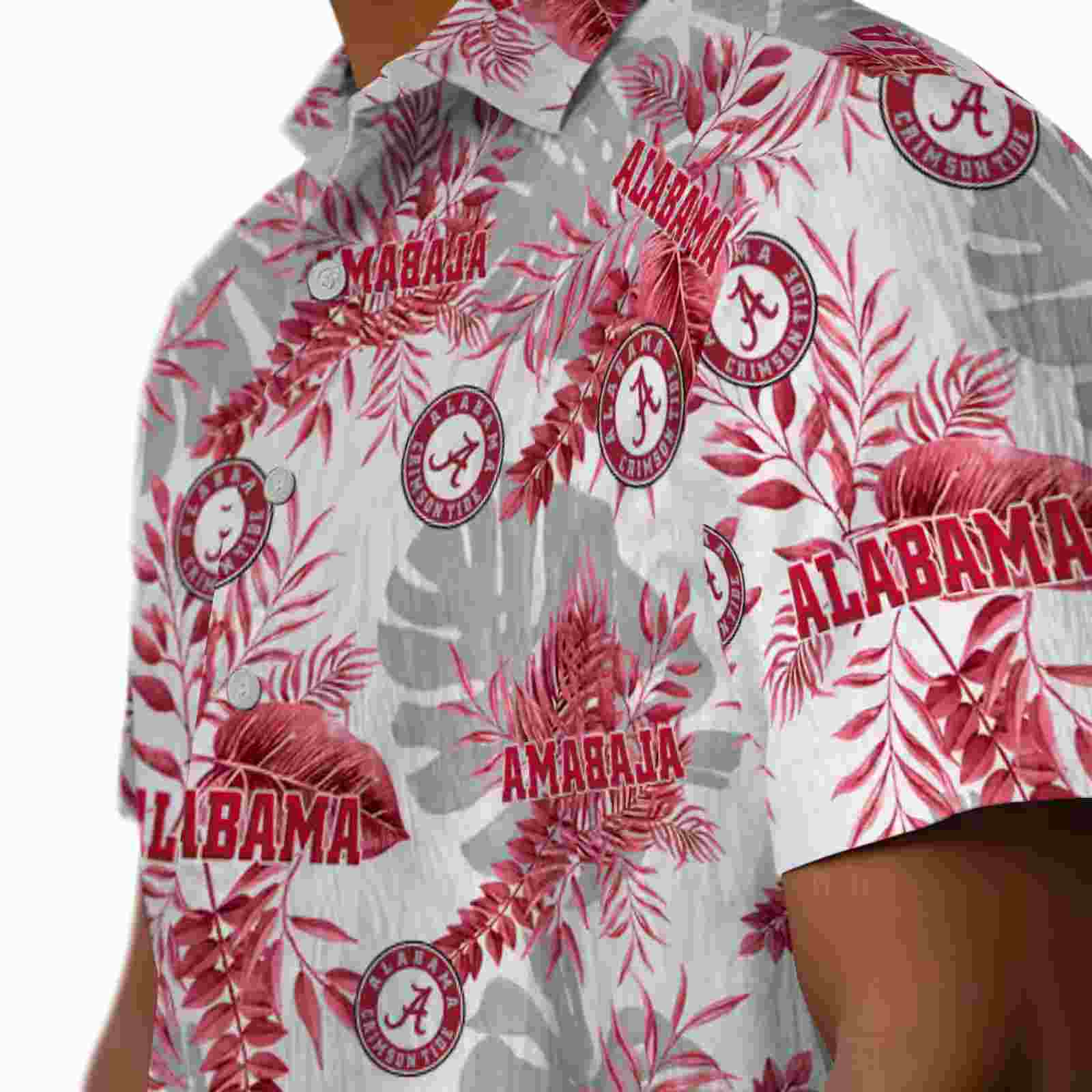 alabama crimson tide tropical leaves crimson white hawaiian shirt trendy