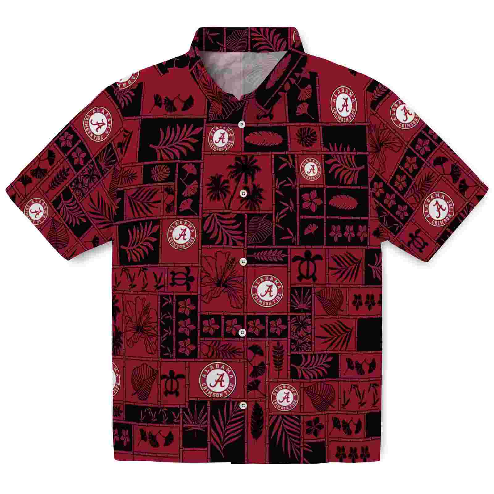 Alabama Crimson Tide Tropical Patchwork Crimson Black Hawaiian Shirt