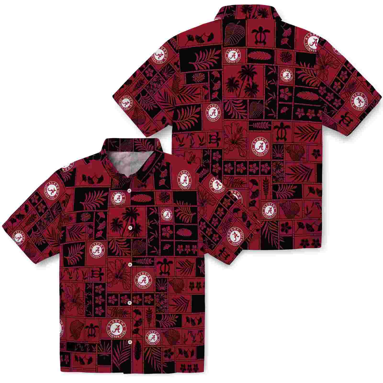 alabama crimson tide tropical patchwork crimson black hawaiian shirt high quality