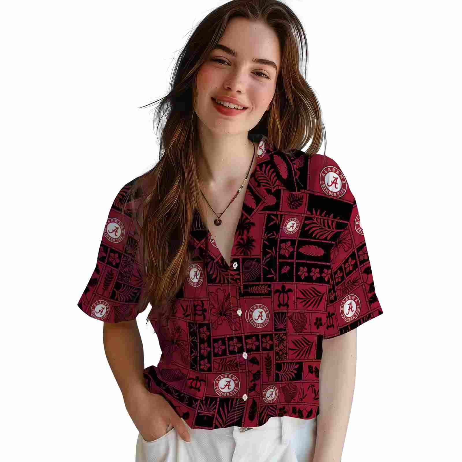 alabama crimson tide tropical patchwork crimson black hawaiian shirt latest model