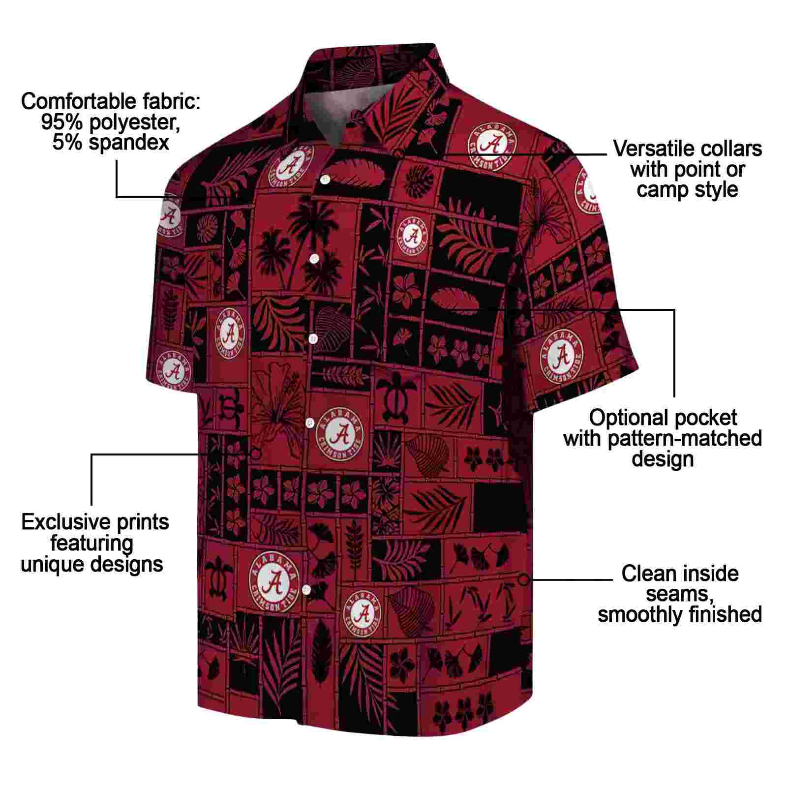 alabama crimson tide tropical patchwork crimson black hawaiian shirt new arrival