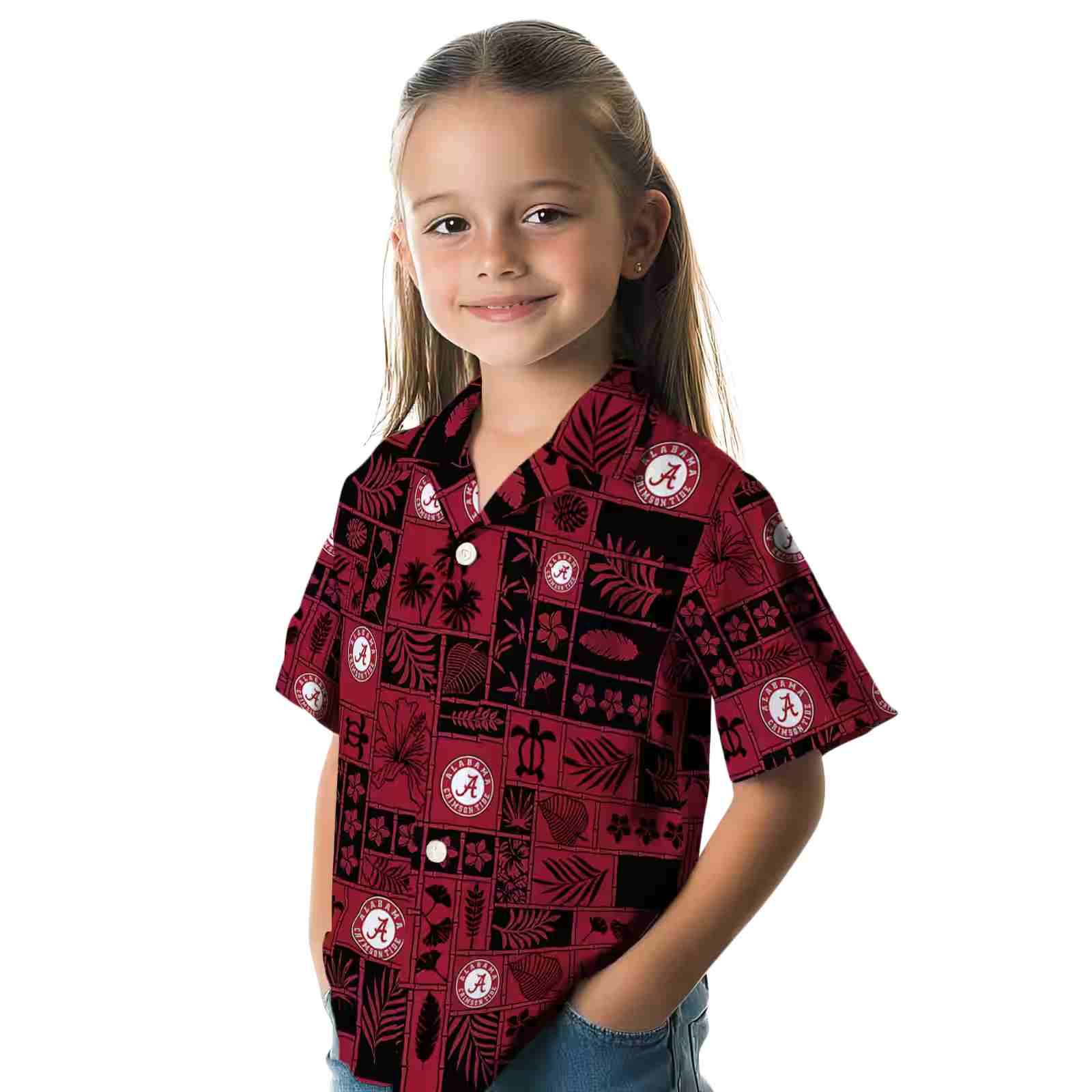 alabama crimson tide tropical patchwork crimson black hawaiian shirt premium grade