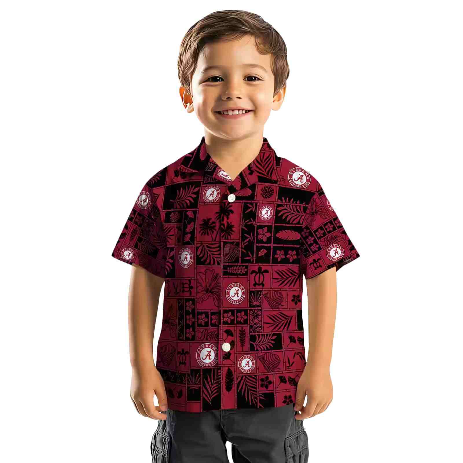 alabama crimson tide tropical patchwork crimson black hawaiian shirt top rated