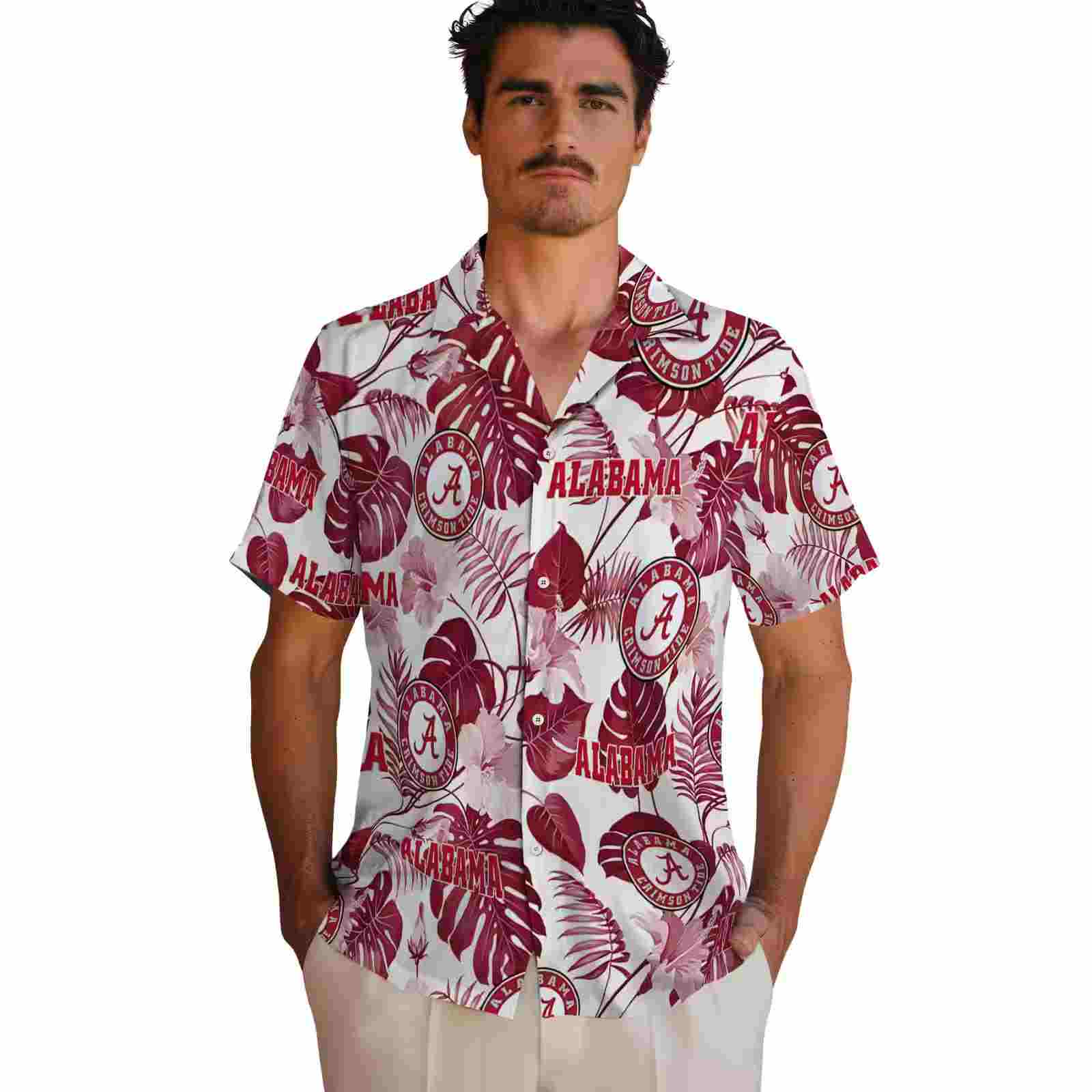 alabama crimson tide tropical plants crimson white hawaiian shirt fashion forward