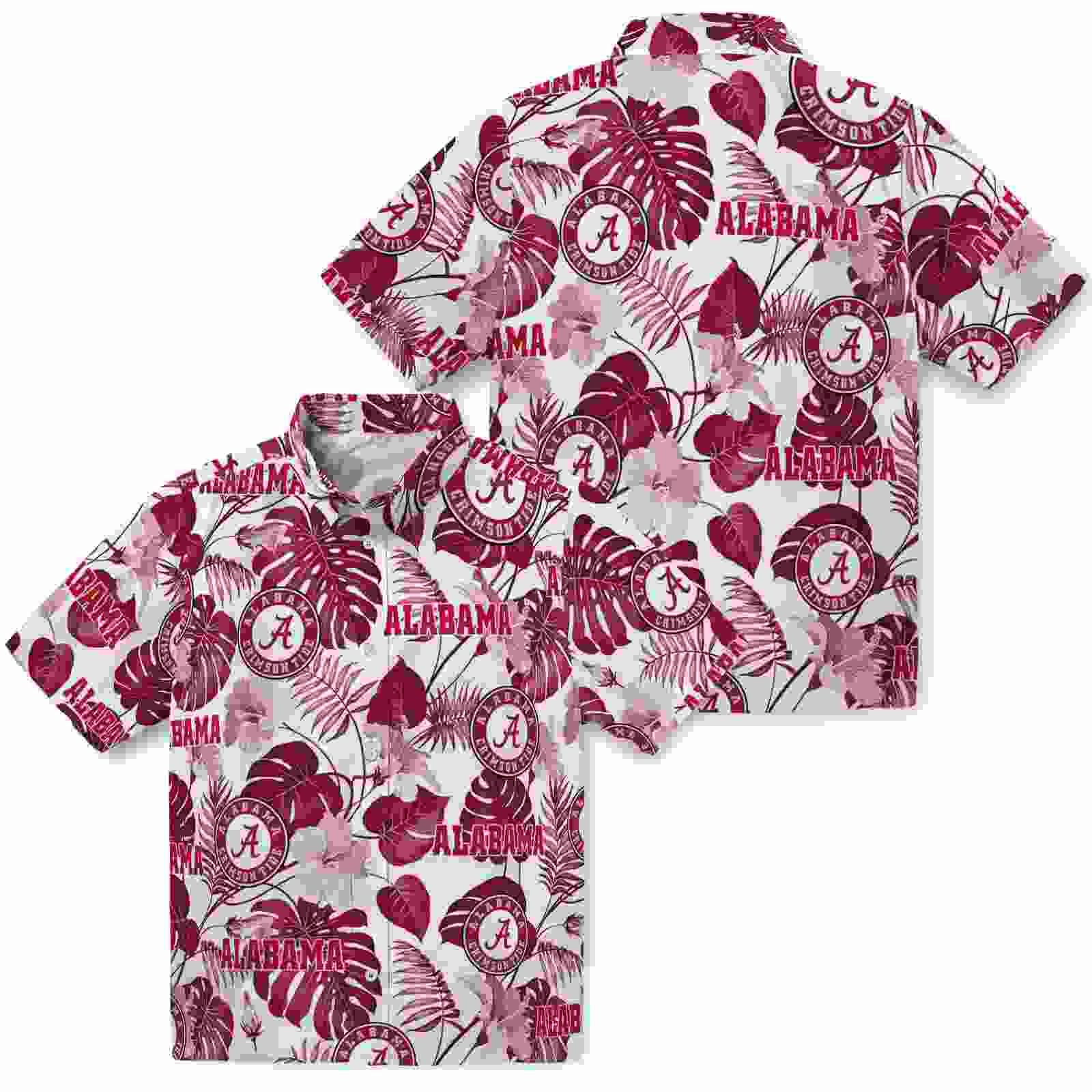 alabama crimson tide tropical plants crimson white hawaiian shirt high quality