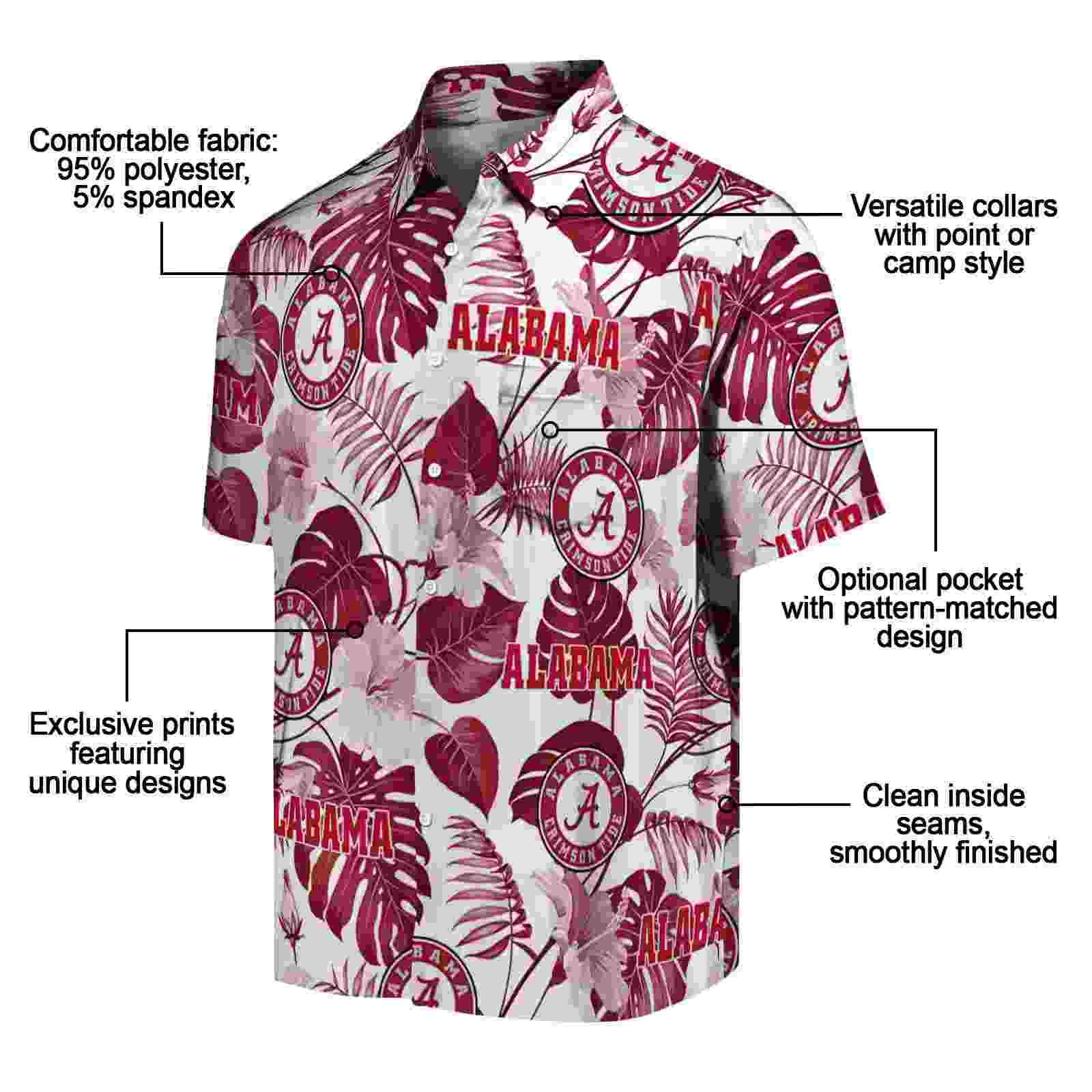 alabama crimson tide tropical plants crimson white hawaiian shirt new arrival