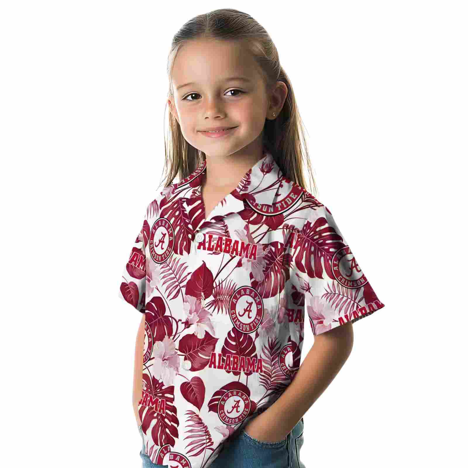 alabama crimson tide tropical plants crimson white hawaiian shirt premium grade