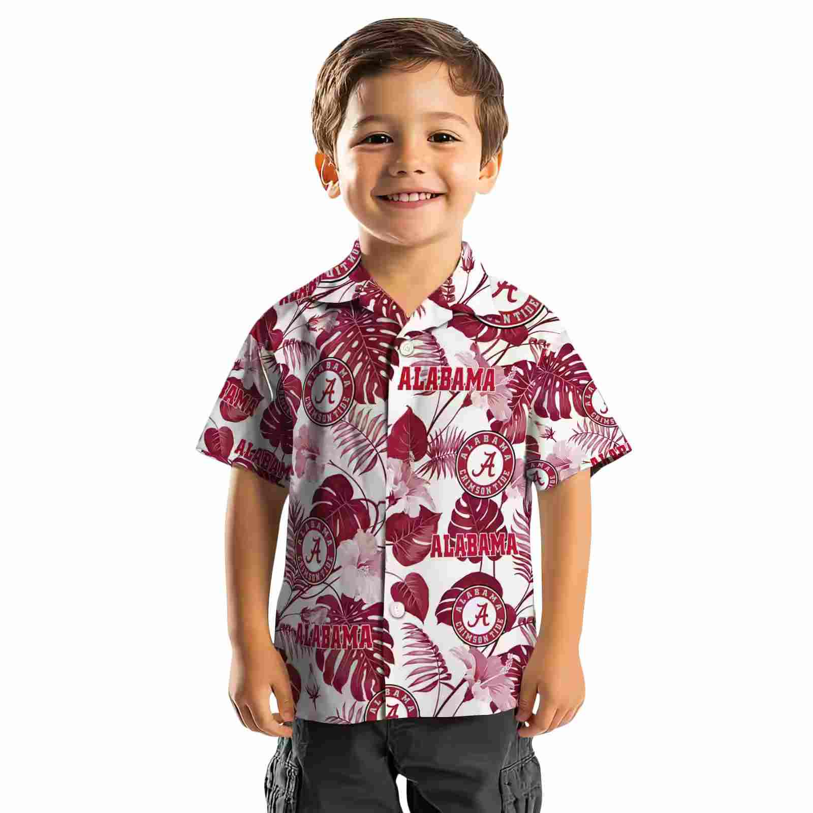 alabama crimson tide tropical plants crimson white hawaiian shirt top rated