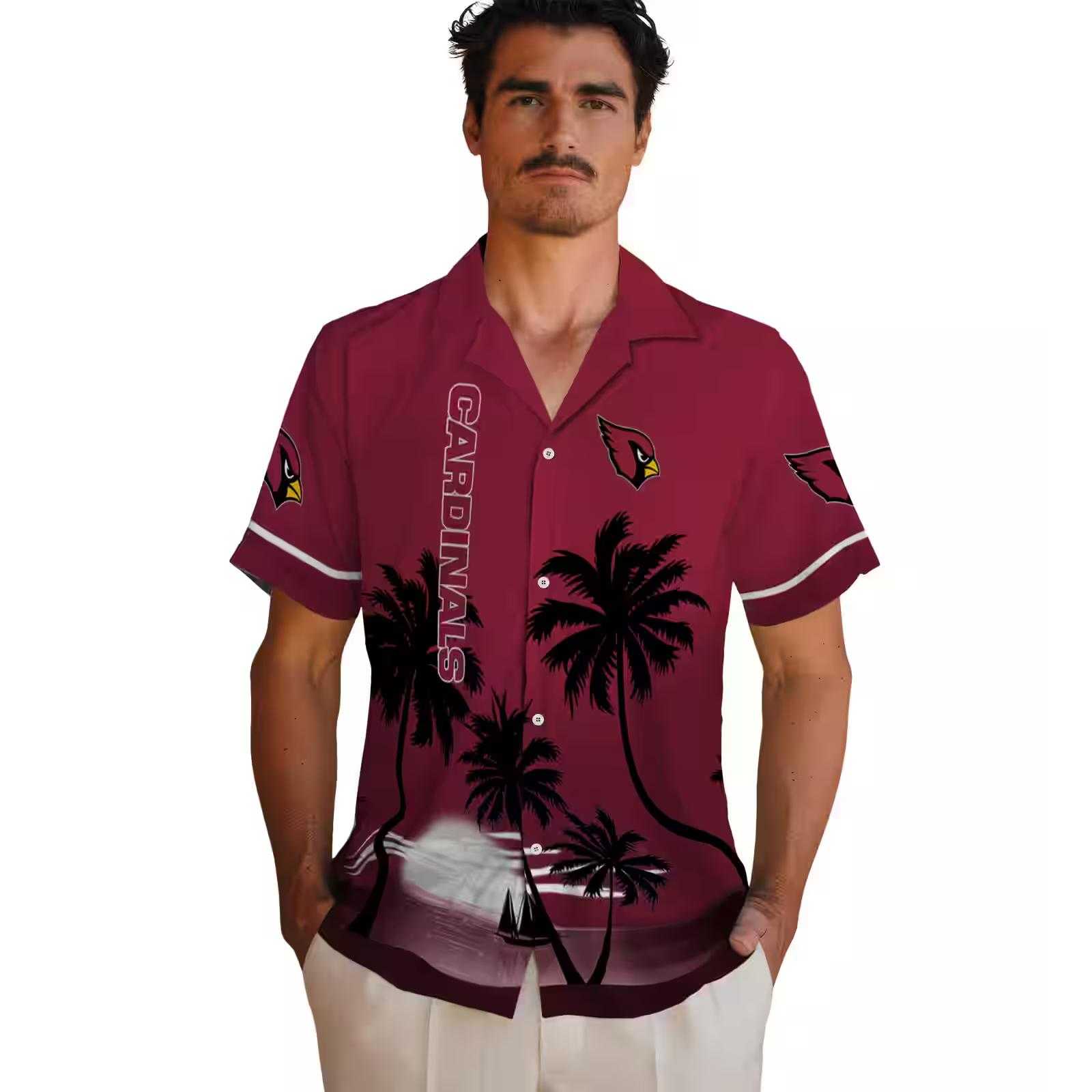 arizona cardinals beach sunset red black hawaiian shirt fashion forward