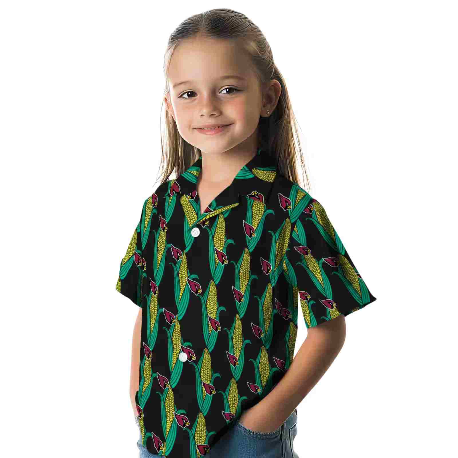 arizona cardinals corn motifs black green hawaiian shirt premium grade