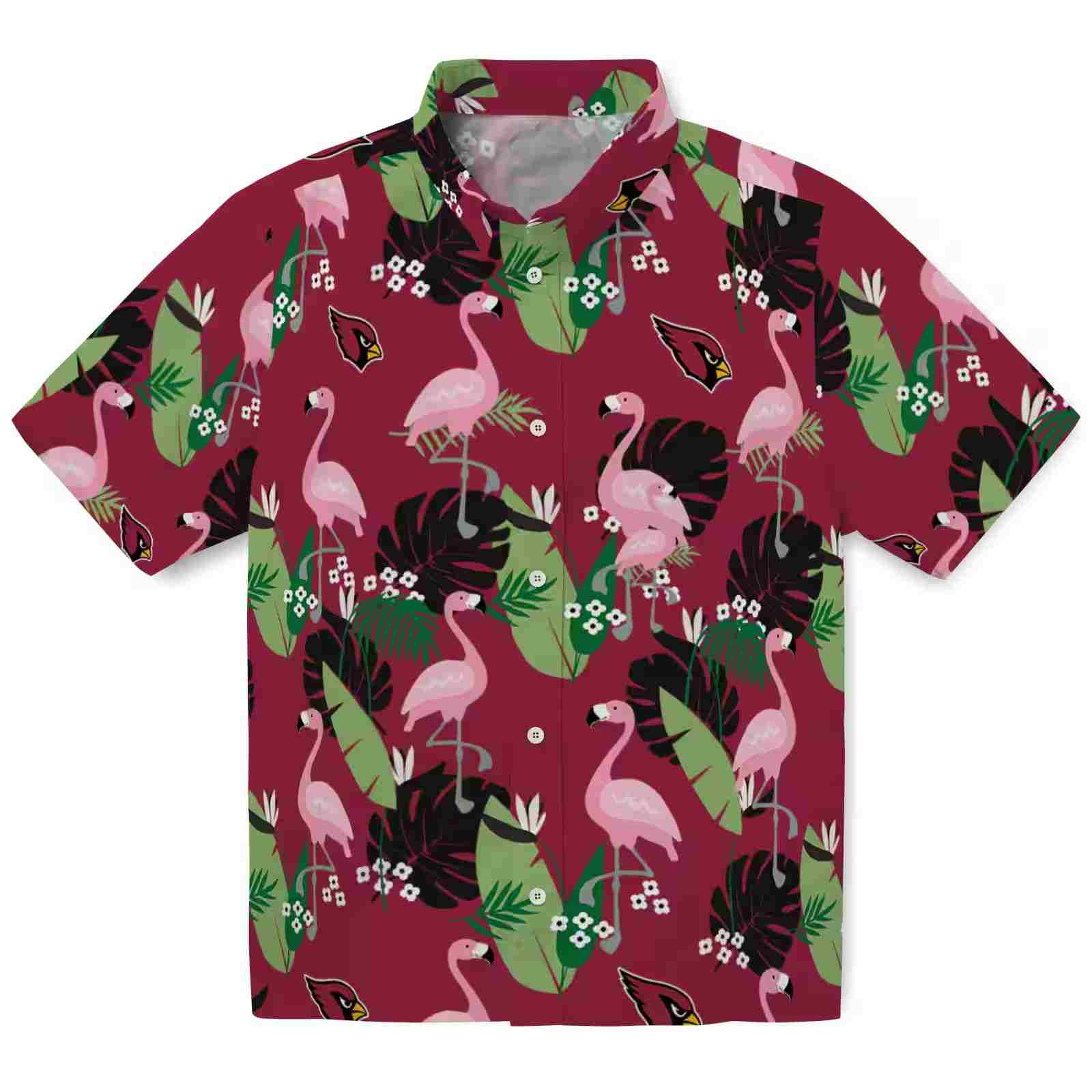 Arizona Cardinals Flamingo Leaf Motif Red Hawaiian Shirt