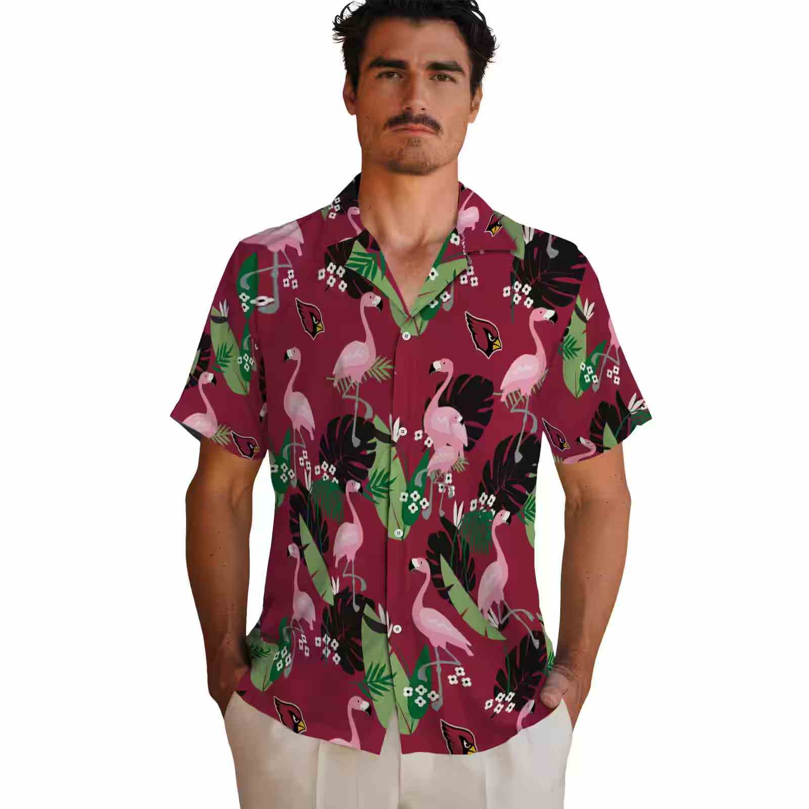 arizona cardinals flamingo leaf motif red hawaiian shirt fashion forward