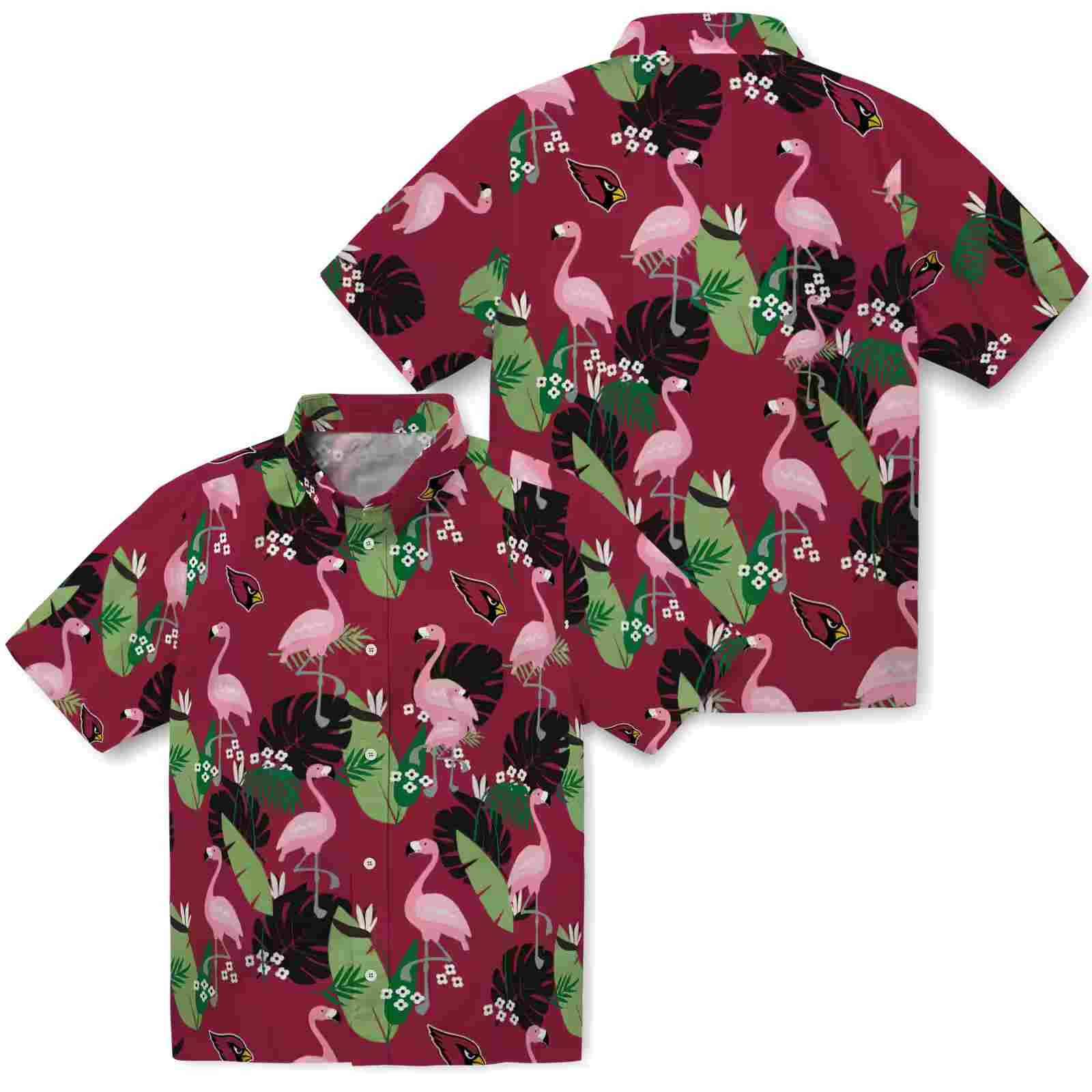 arizona cardinals flamingo leaf motif red hawaiian shirt high quality