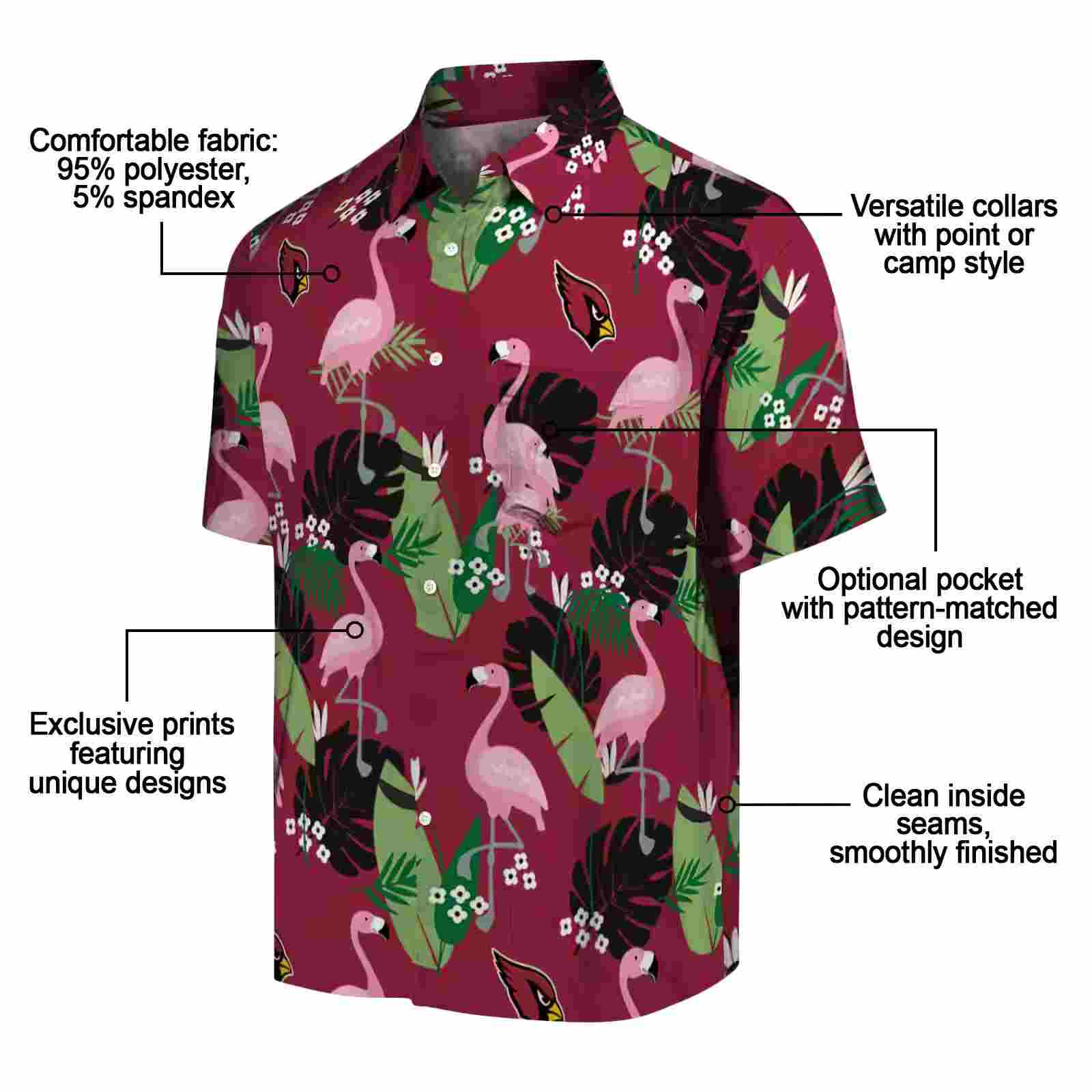 arizona cardinals flamingo leaf motif red hawaiian shirt new arrival