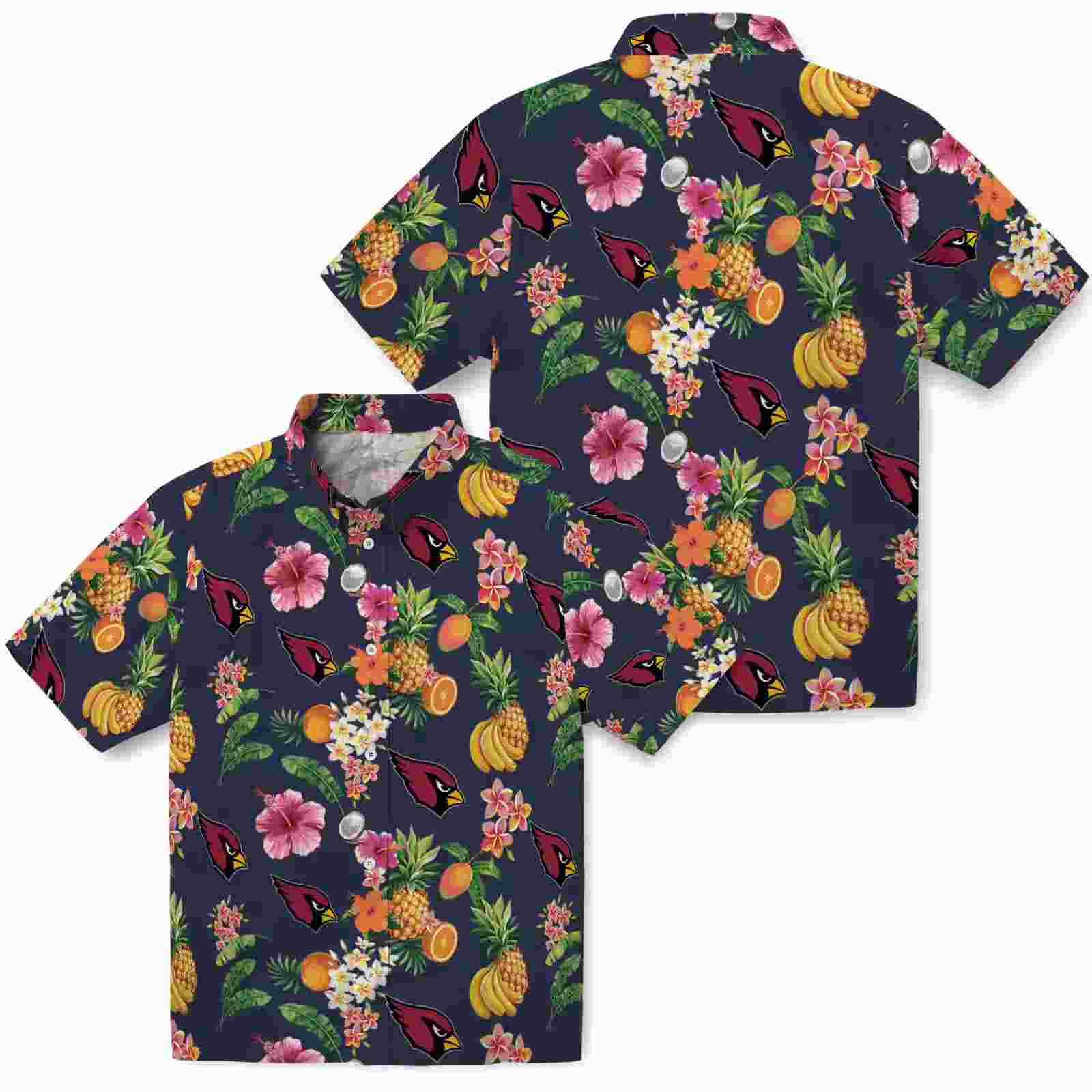 arizona cardinals hibiscus and fruit navy blue hawaiian shirt high quality