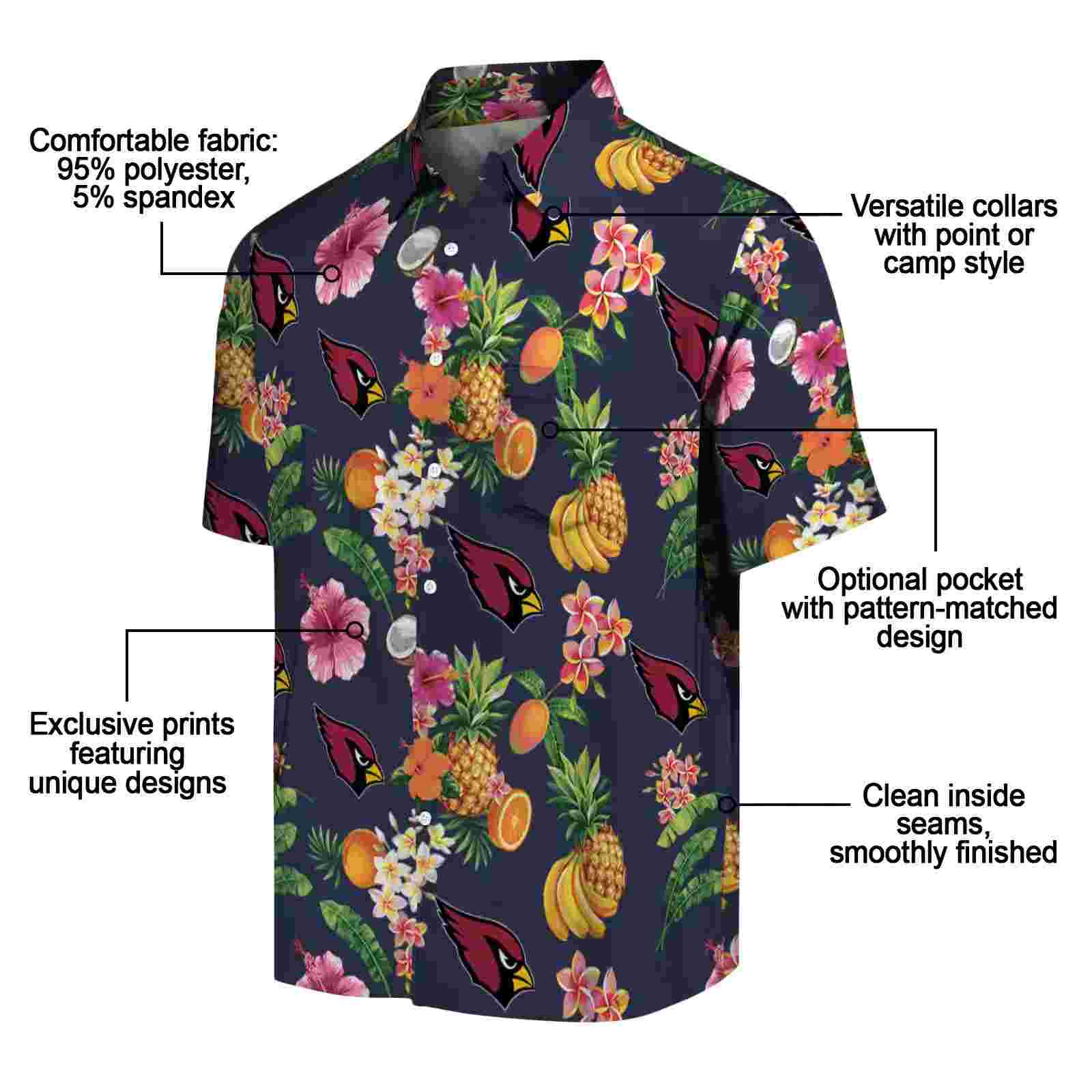 arizona cardinals hibiscus and fruit navy blue hawaiian shirt new arrival