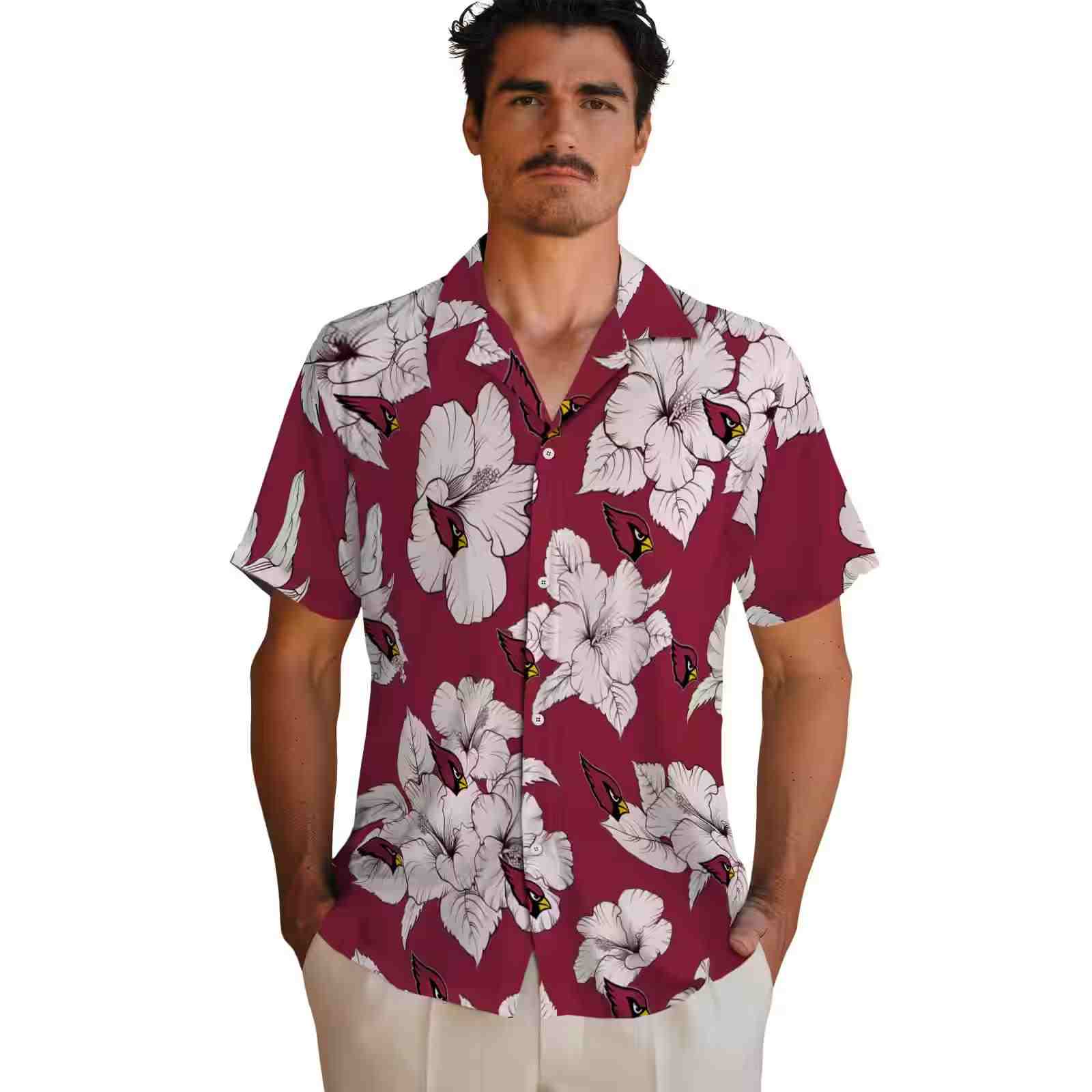 arizona cardinals hibiscus blooms red white hawaiian shirt fashion forward