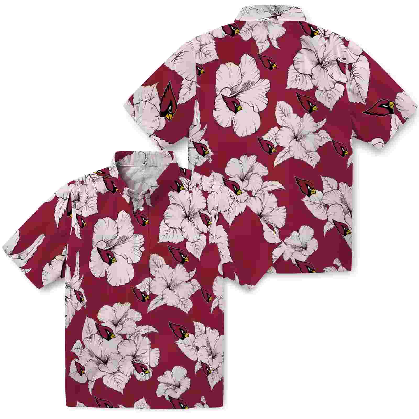 arizona cardinals hibiscus blooms red white hawaiian shirt high quality