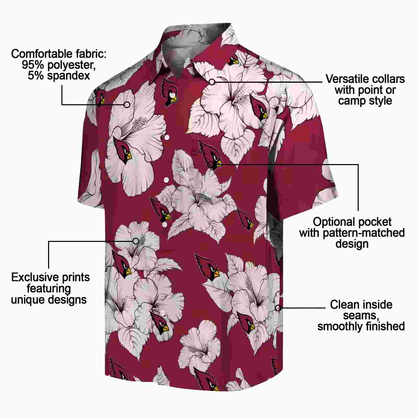 arizona cardinals hibiscus blooms red white hawaiian shirt new arrival