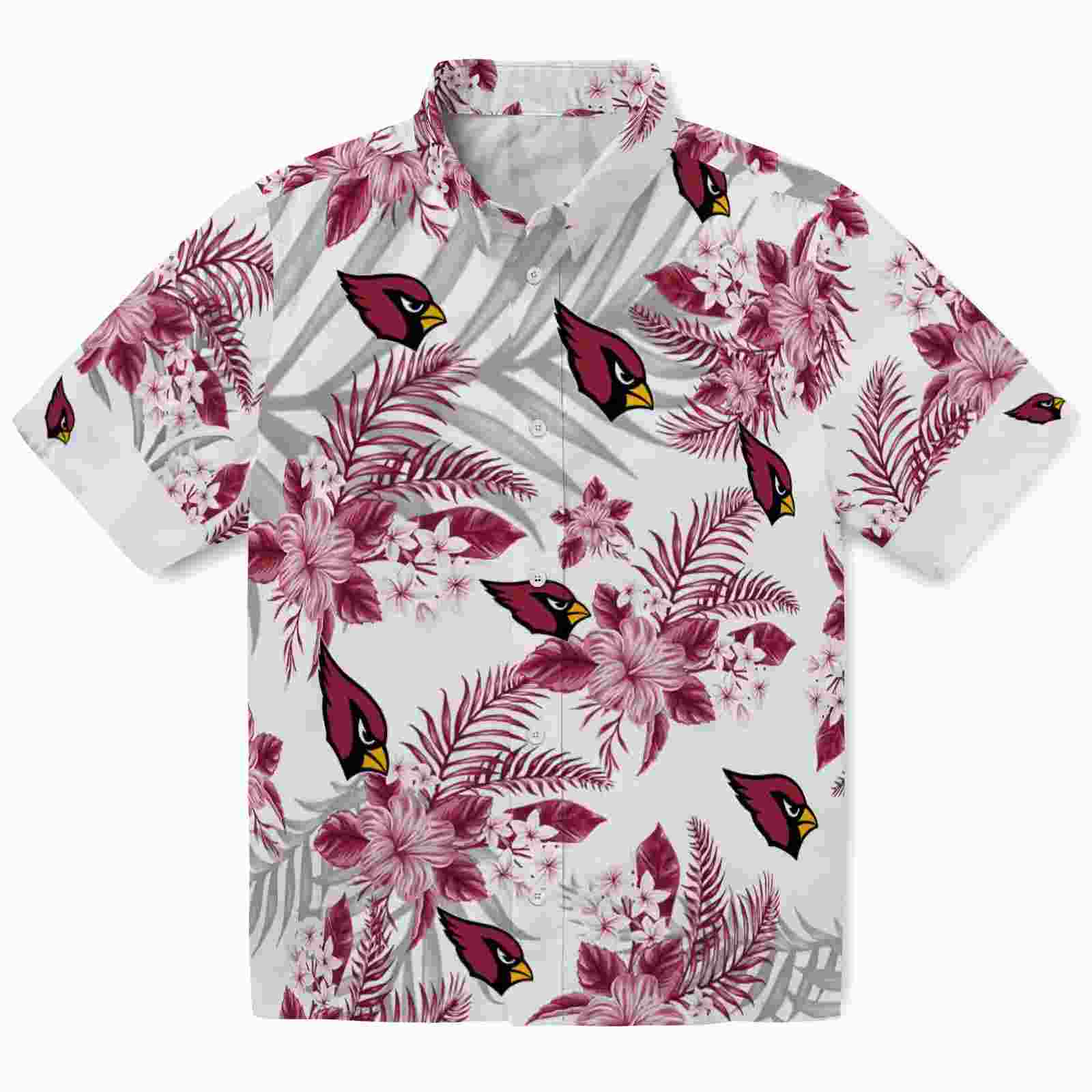 Arizona Cardinals Hibiscus Palm Leaves Red White Hawaiian Shirt