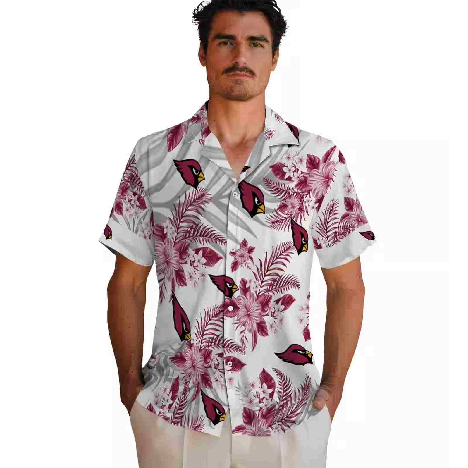 arizona cardinals hibiscus palm leaves red white hawaiian shirt fashion forward