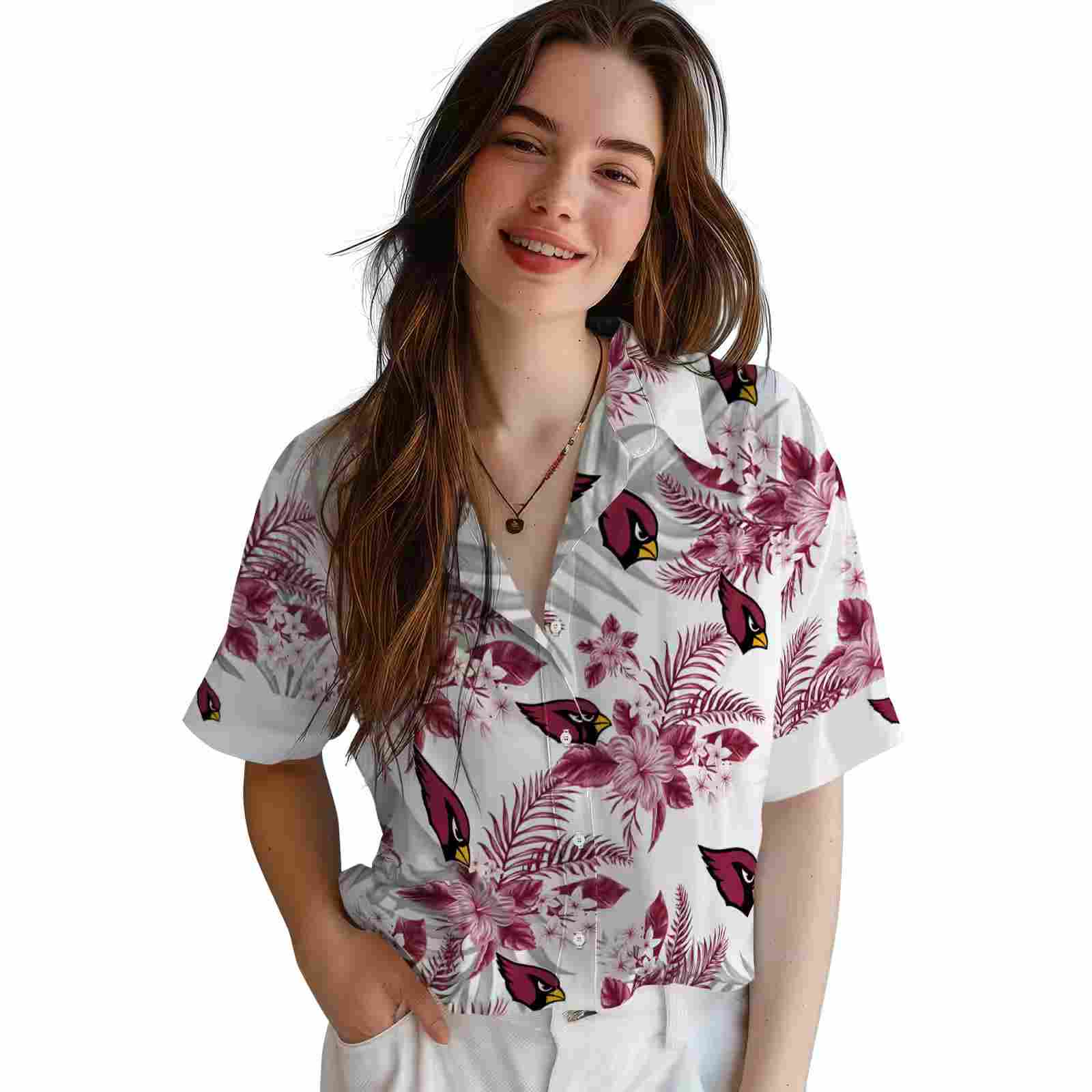 arizona cardinals hibiscus palm leaves red white hawaiian shirt latest model