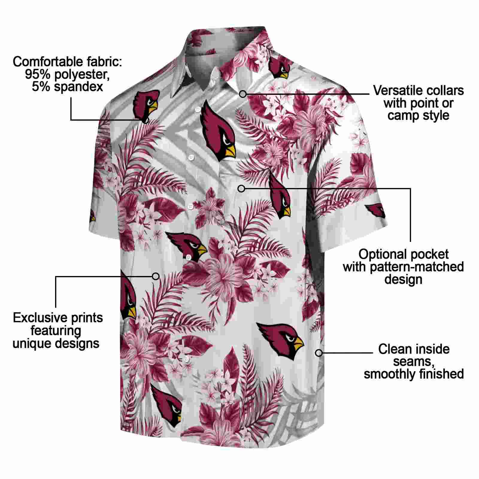 arizona cardinals hibiscus palm leaves red white hawaiian shirt new arrival