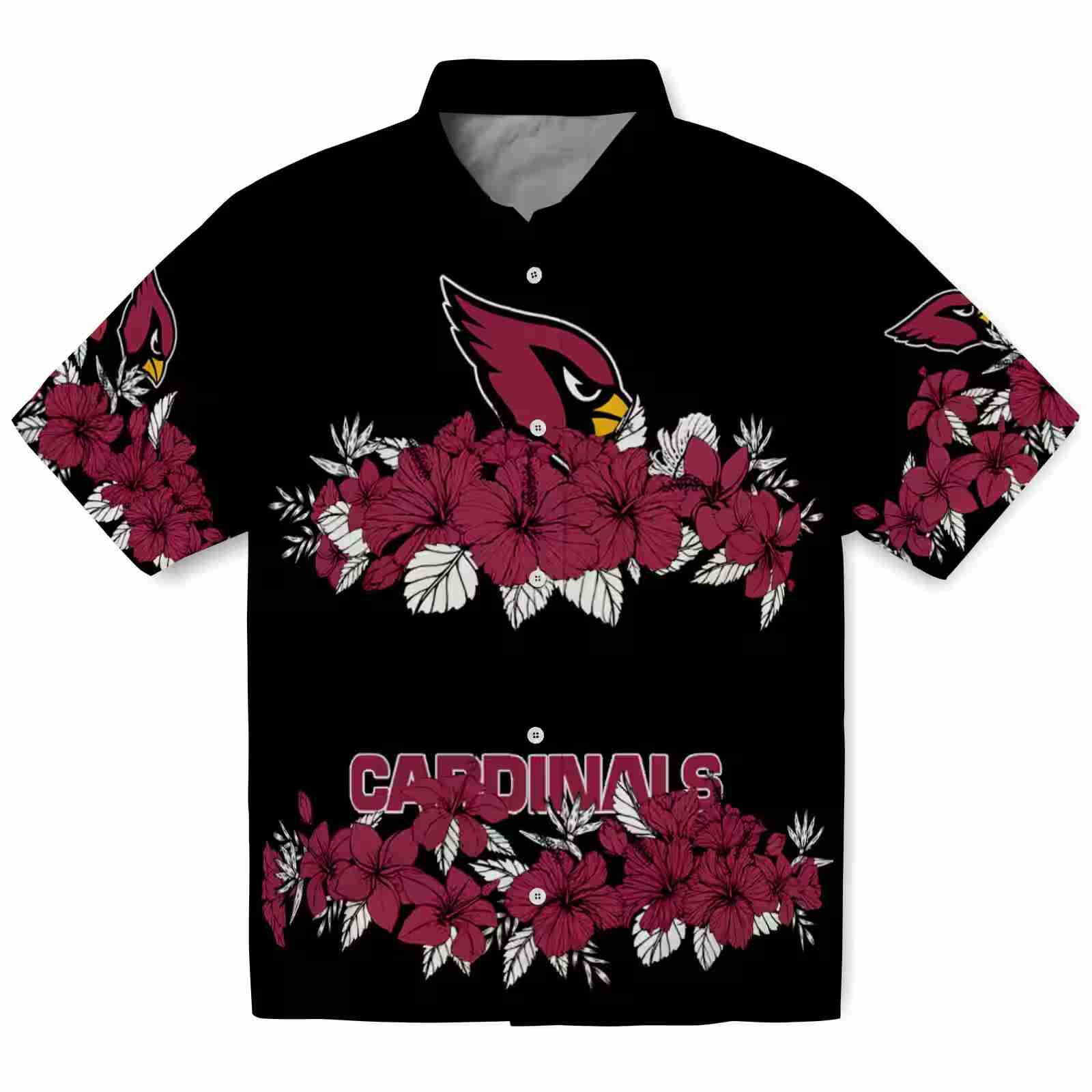 Arizona Cardinals Hibiscus Stripe Red Black Hawaiian Shirt