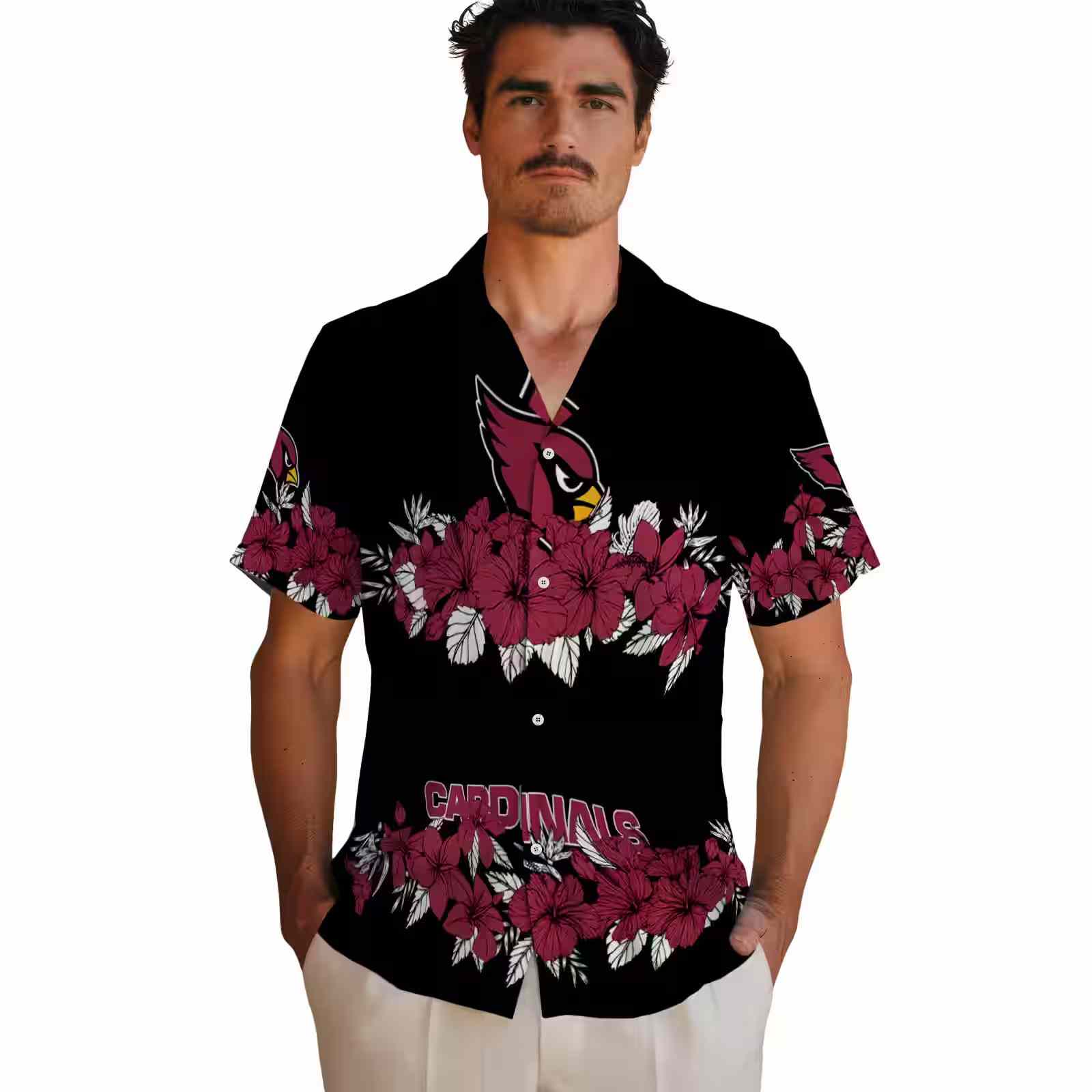 arizona cardinals hibiscus stripe red black hawaiian shirt fashion forward