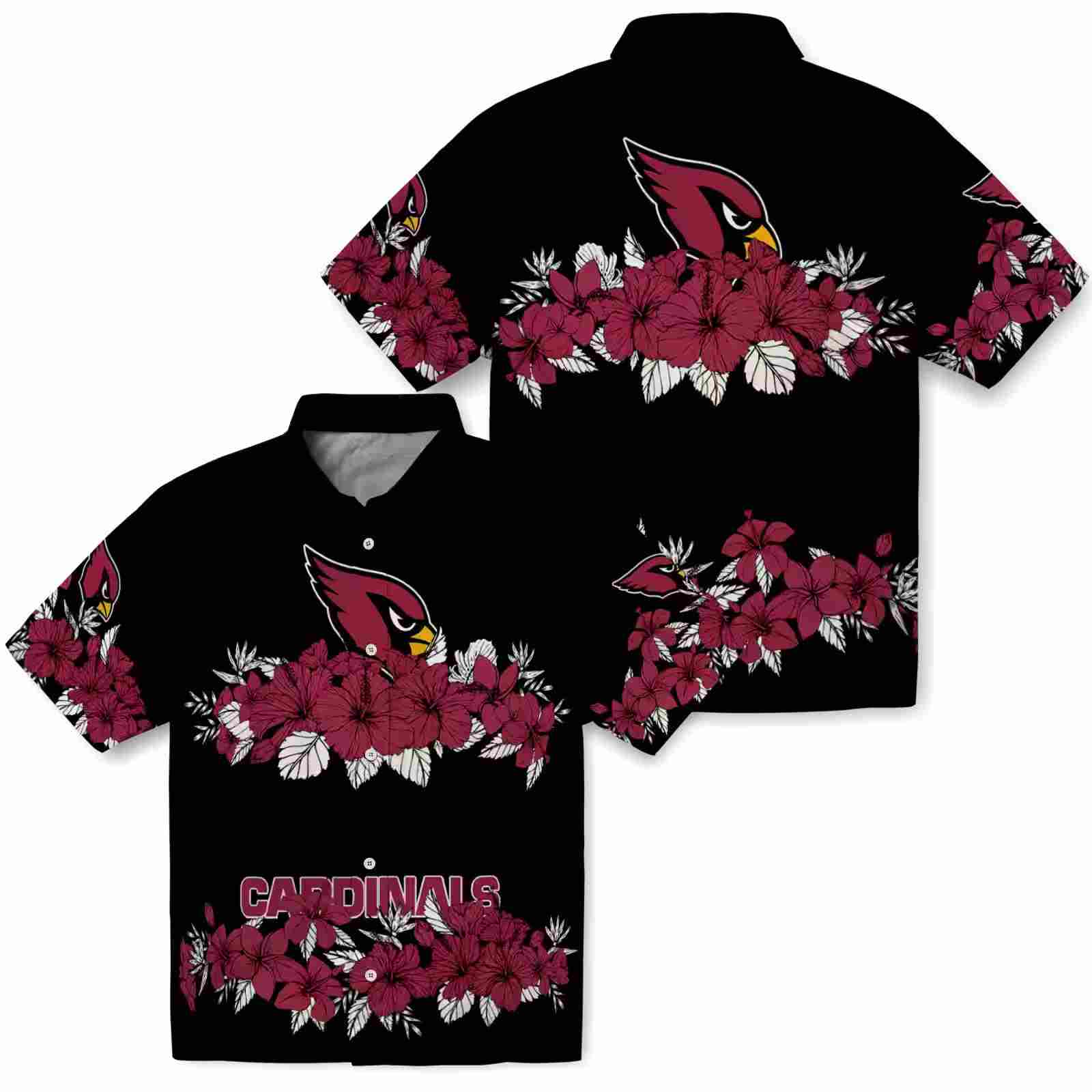 arizona cardinals hibiscus stripe red black hawaiian shirt high quality