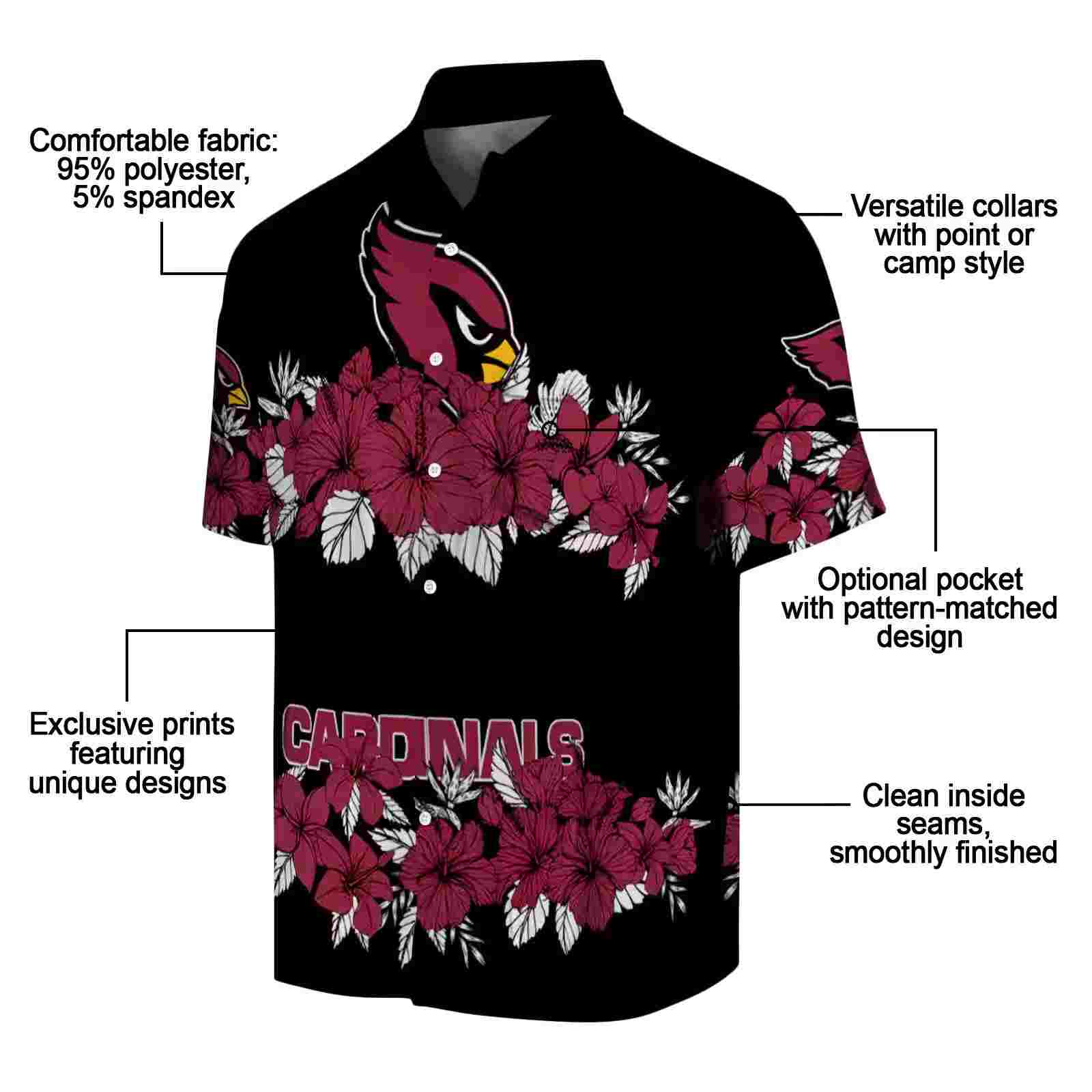 arizona cardinals hibiscus stripe red black hawaiian shirt new arrival