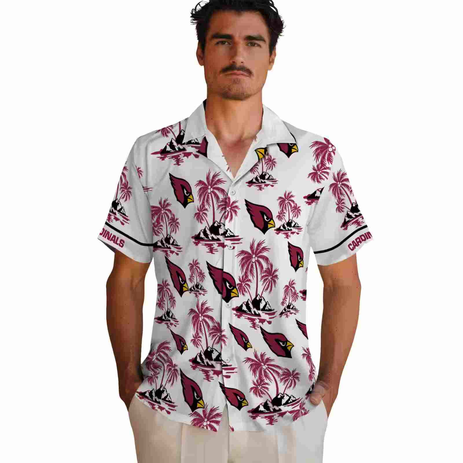 arizona cardinals palm island print red white hawaiian shirt fashion forward